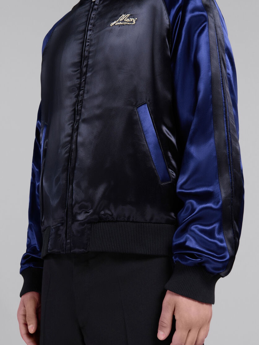 BLACK SATIN BOMBER WITH BEADED LOGOS - 5