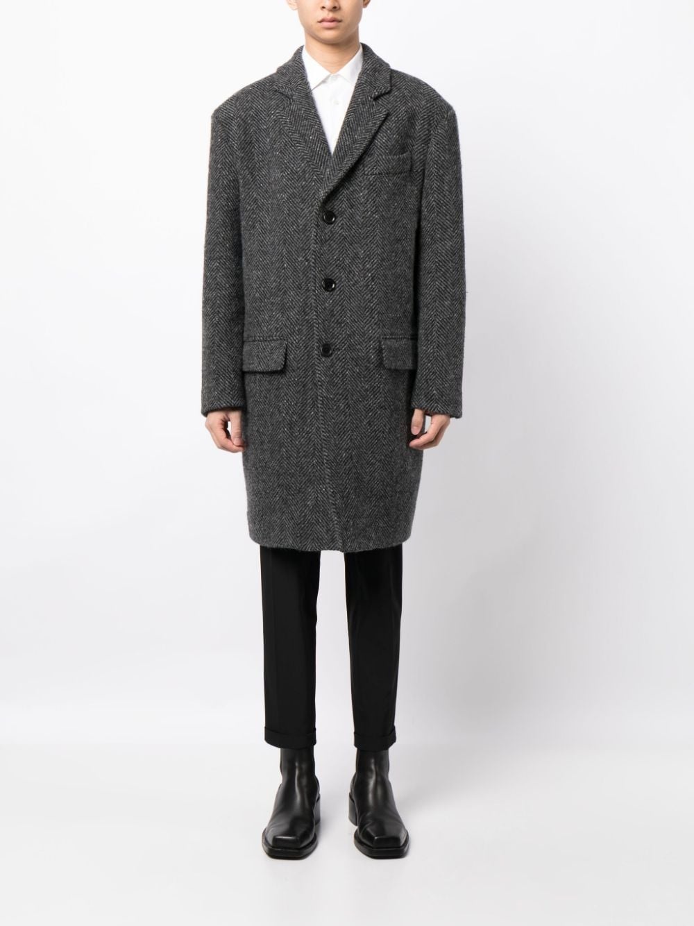 slogan-print wool peacoat - 3