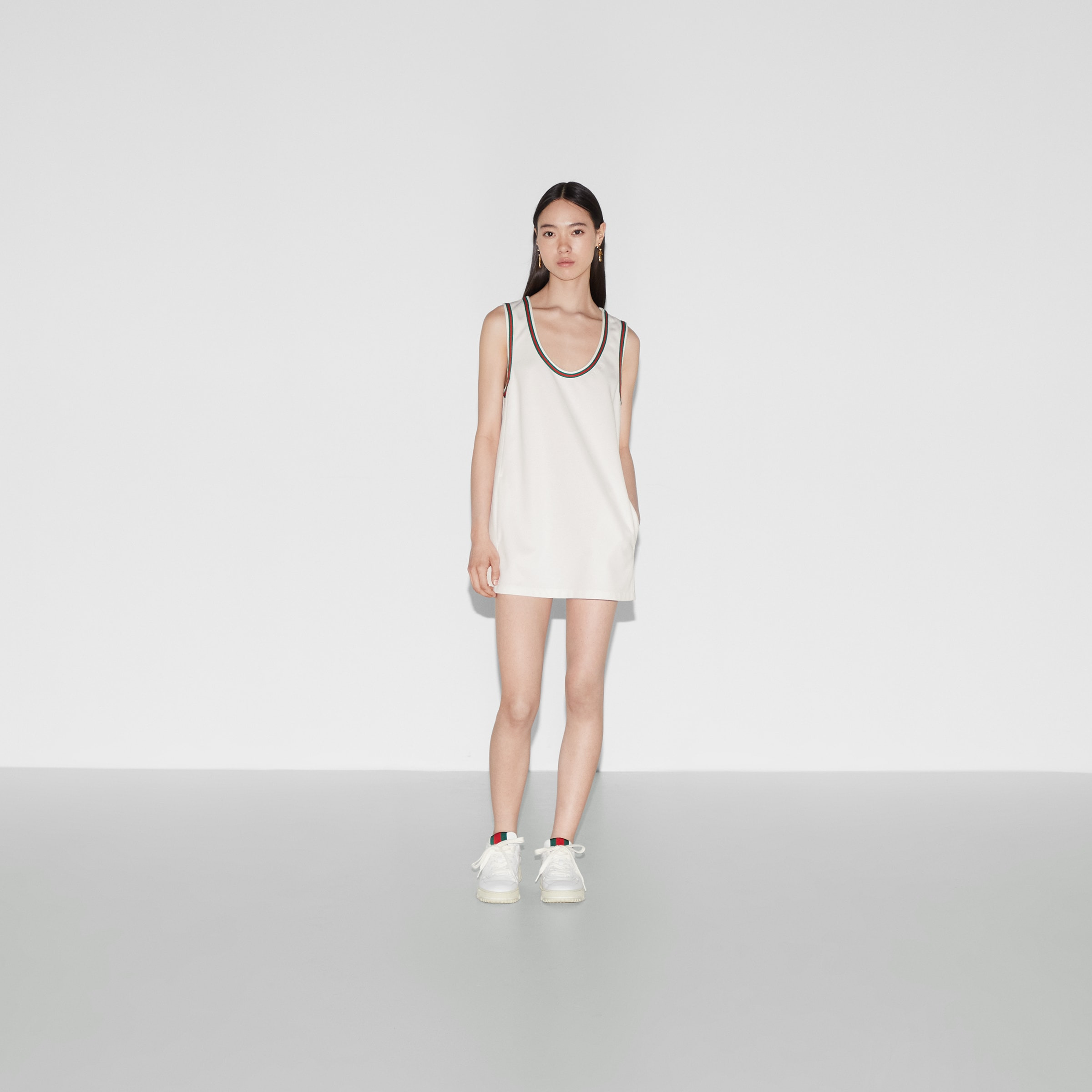 Short technical jersey dress with Web - 2