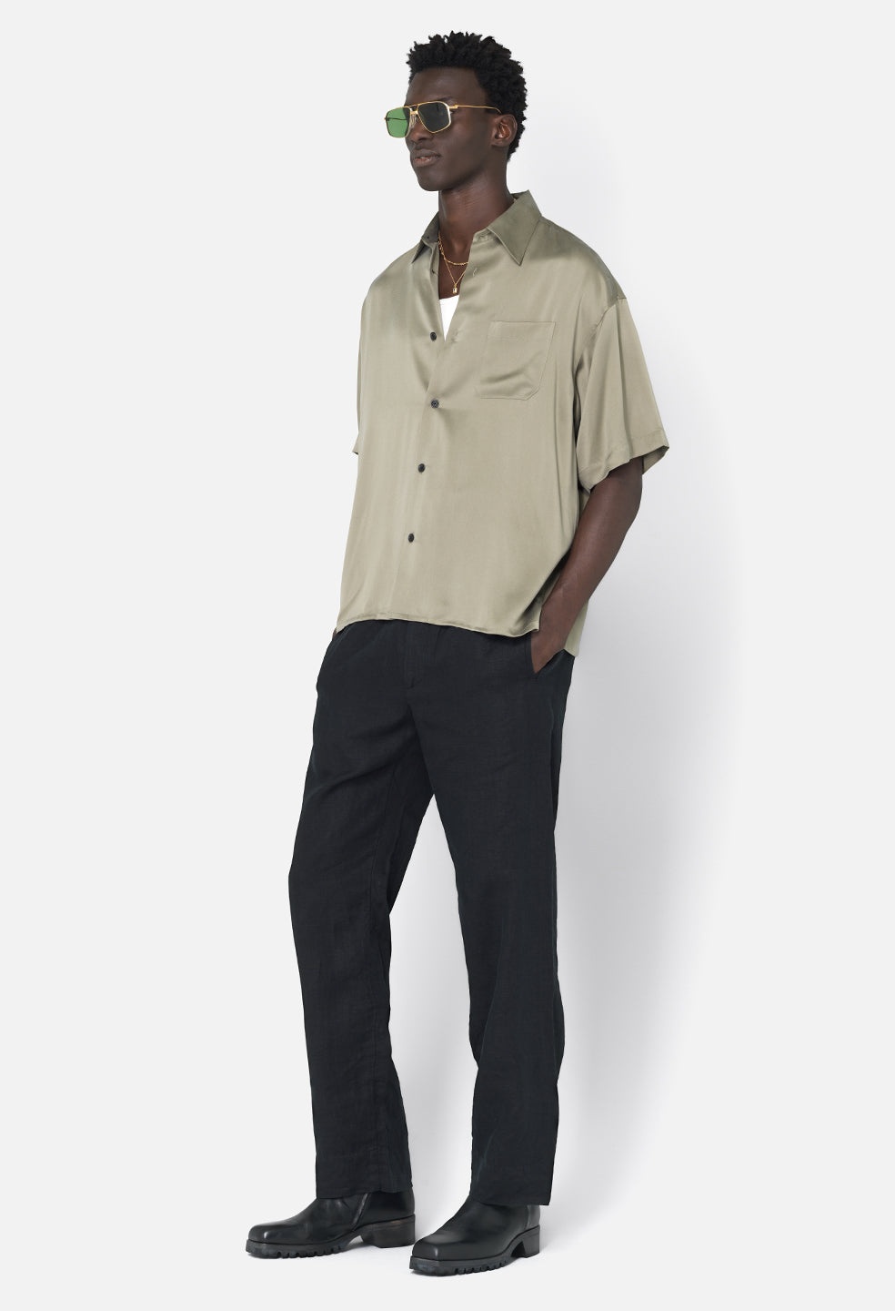 BRUSHED SILK BUTTON UP - 4