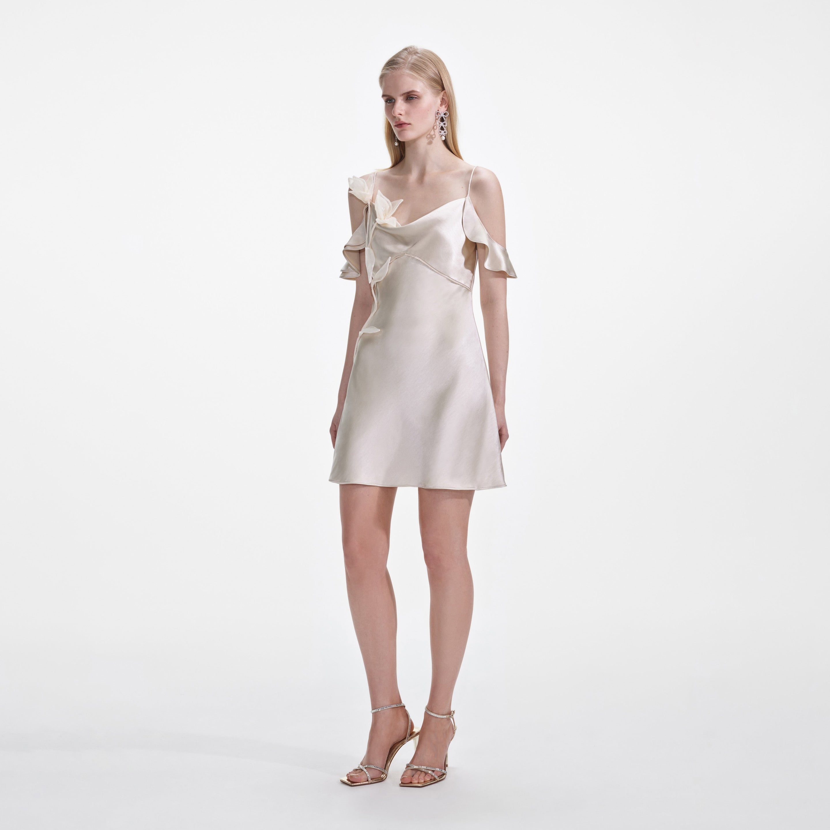 Champagne Flower Satin Mini Dress - 2