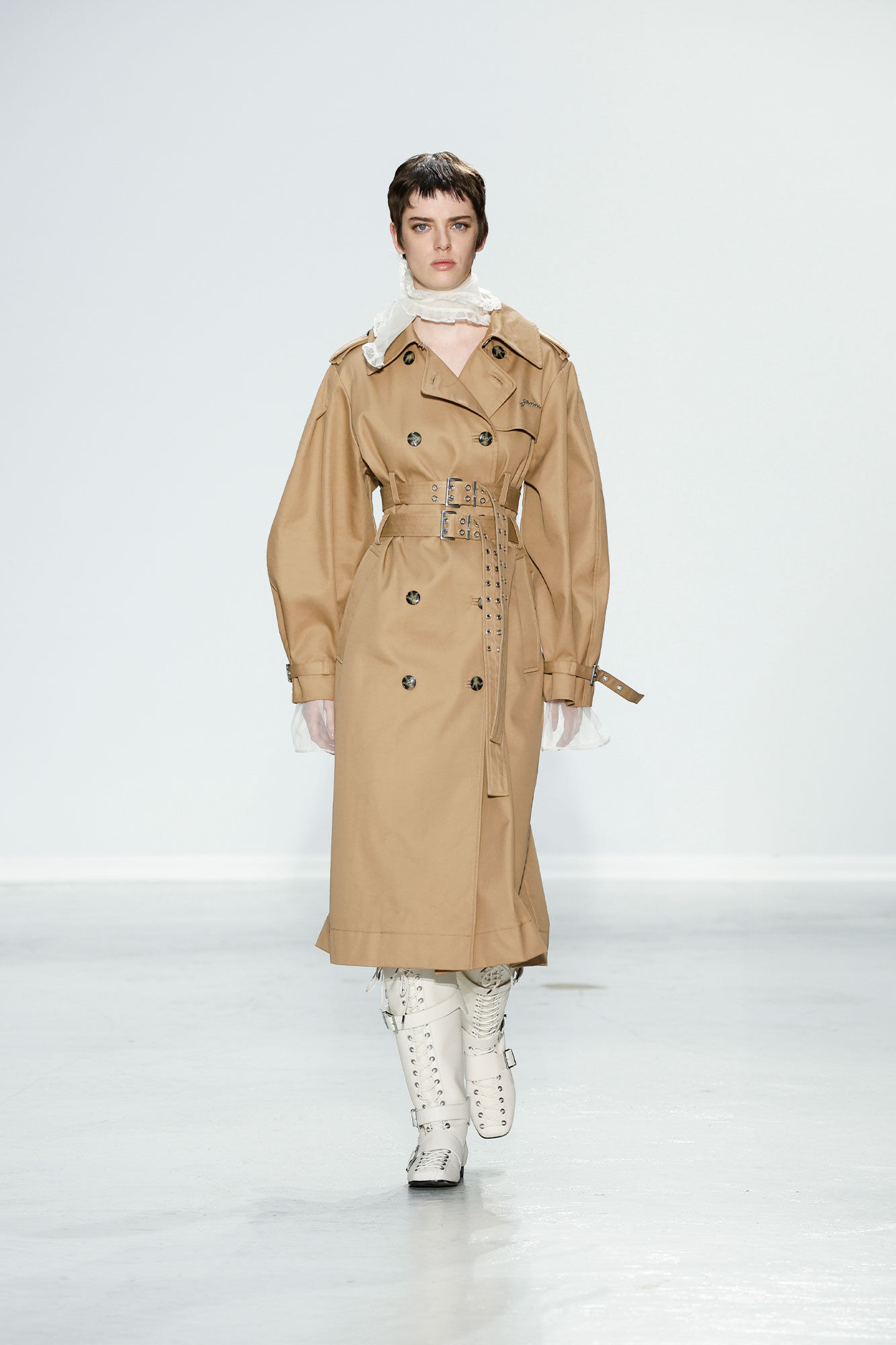 CAMEL BONDED COTTON TRENCH COAT - 5