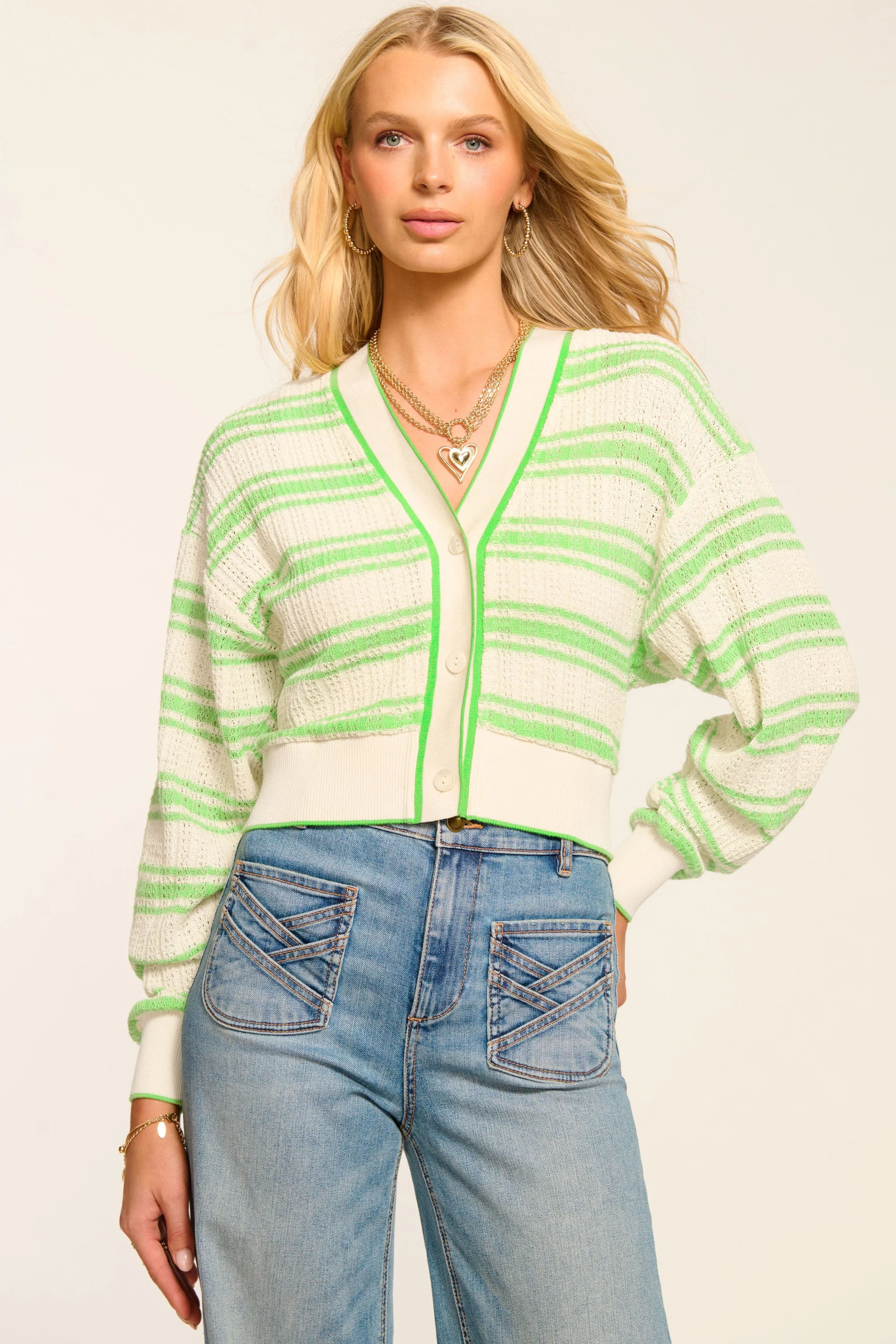Romy Striped Knit Cropped Cardigan - 1
