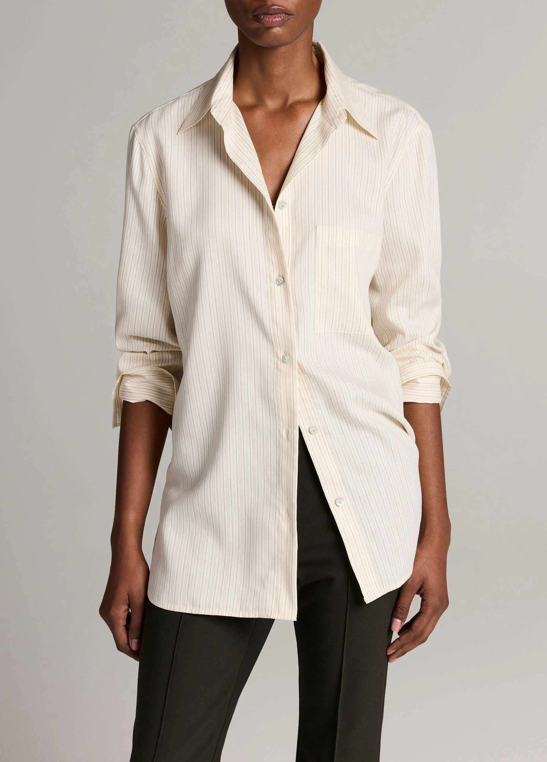 Striped Twill Button-Front Shirt - 1