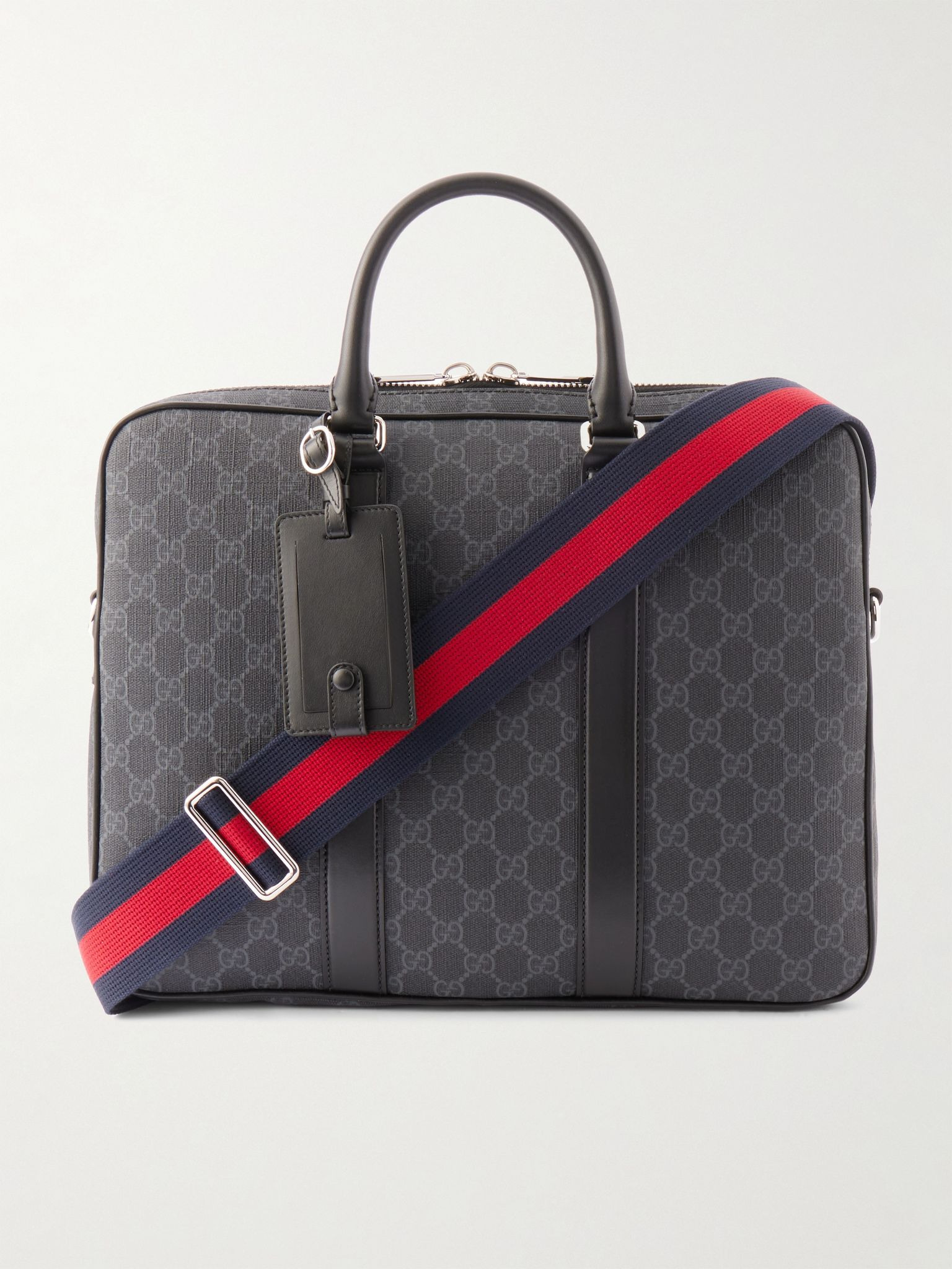Leather-Trimmed Monogrammed Supreme Coated-Canvas Briefcase Navy - 1