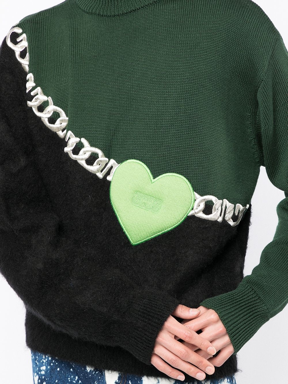 heart embroidery colour-block jumper - 5