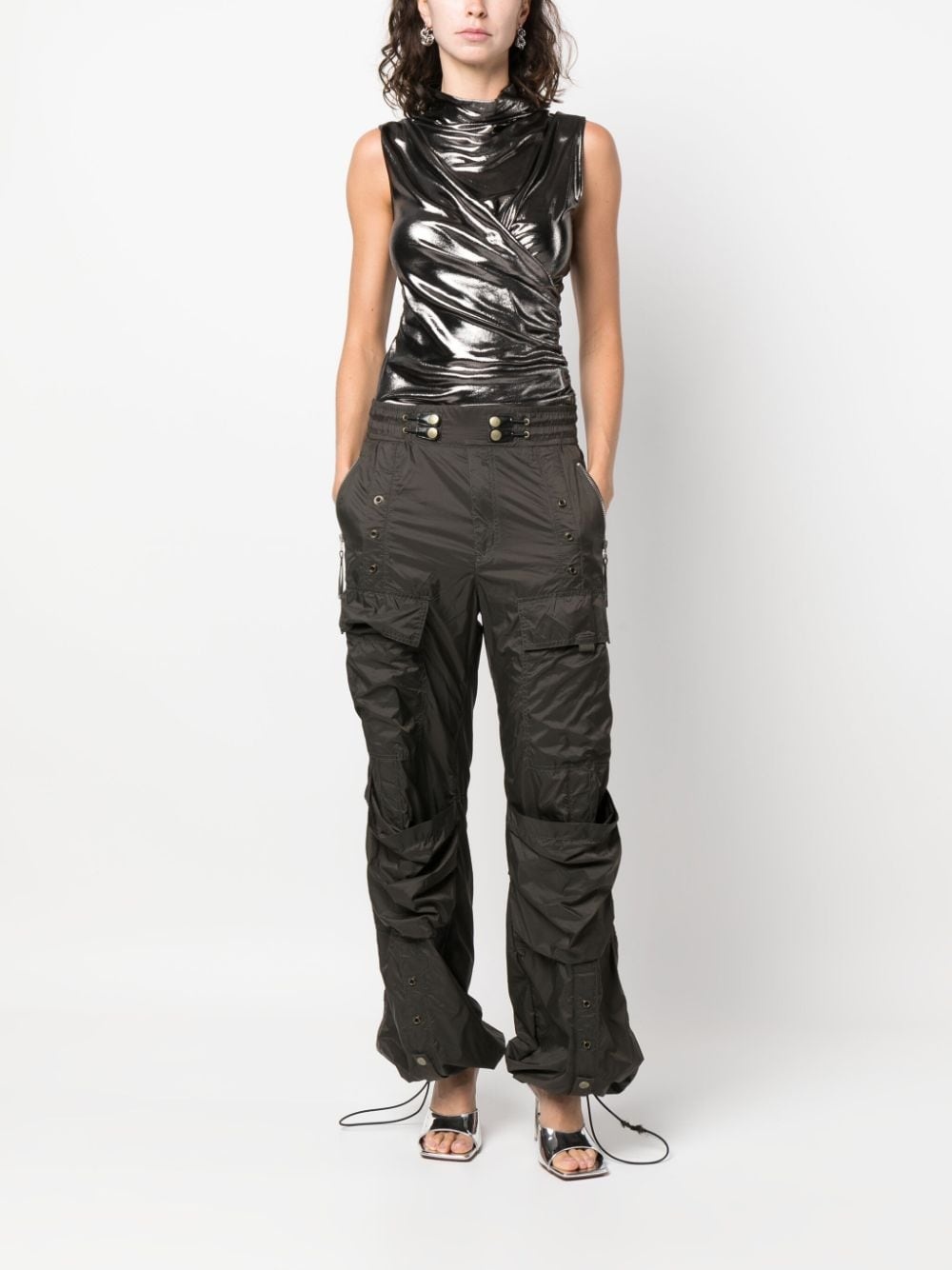 draped metallic sleeveless top - 2