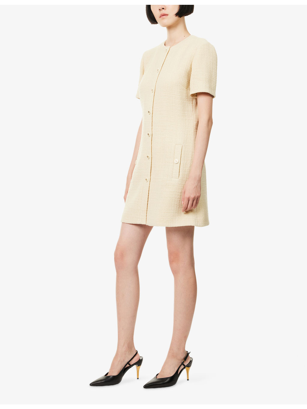 Short-Sleeve Textured Wool Mini Dress - 3