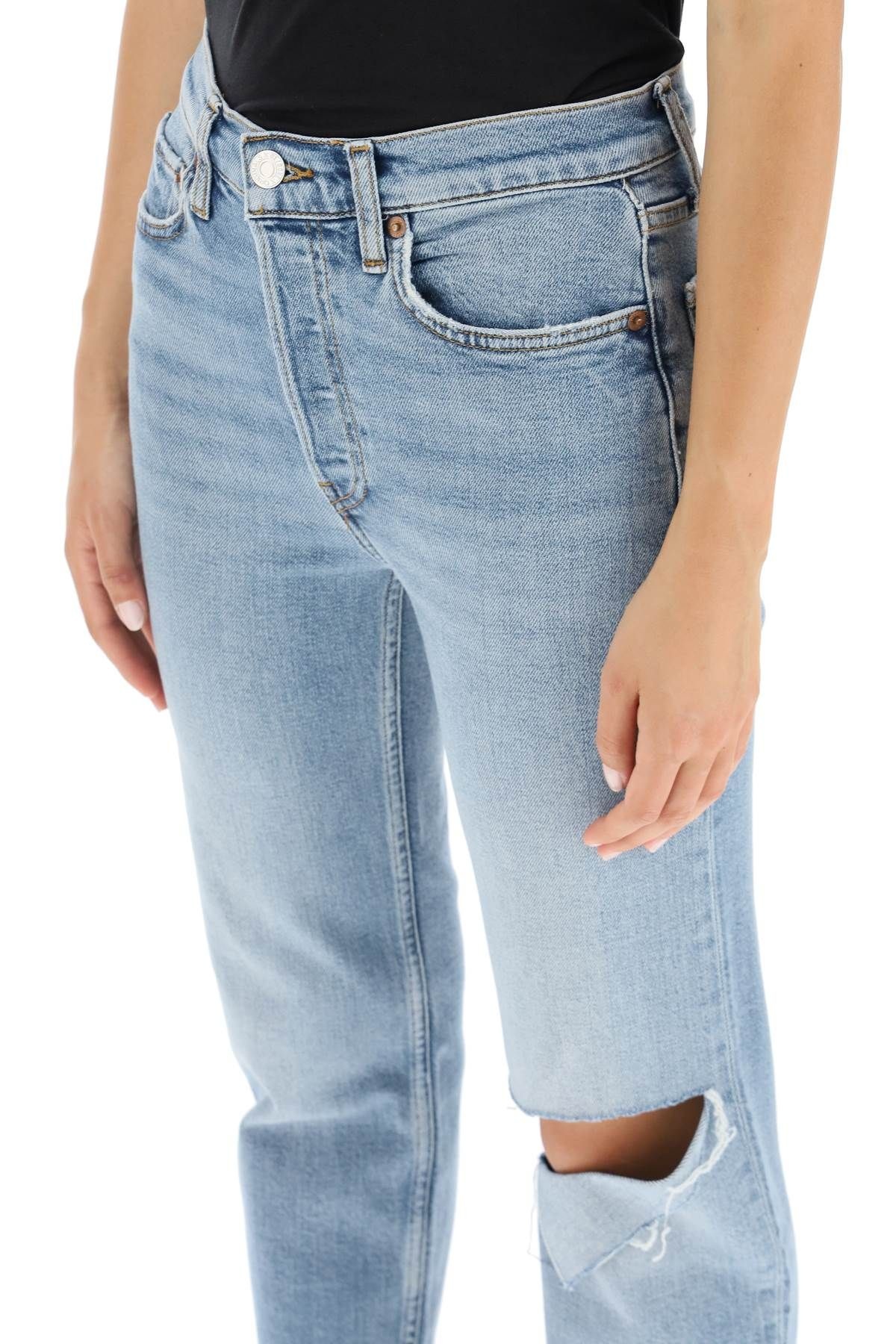 HIGH RISE STOVE PIPE JEANS WITH RIPS - 5