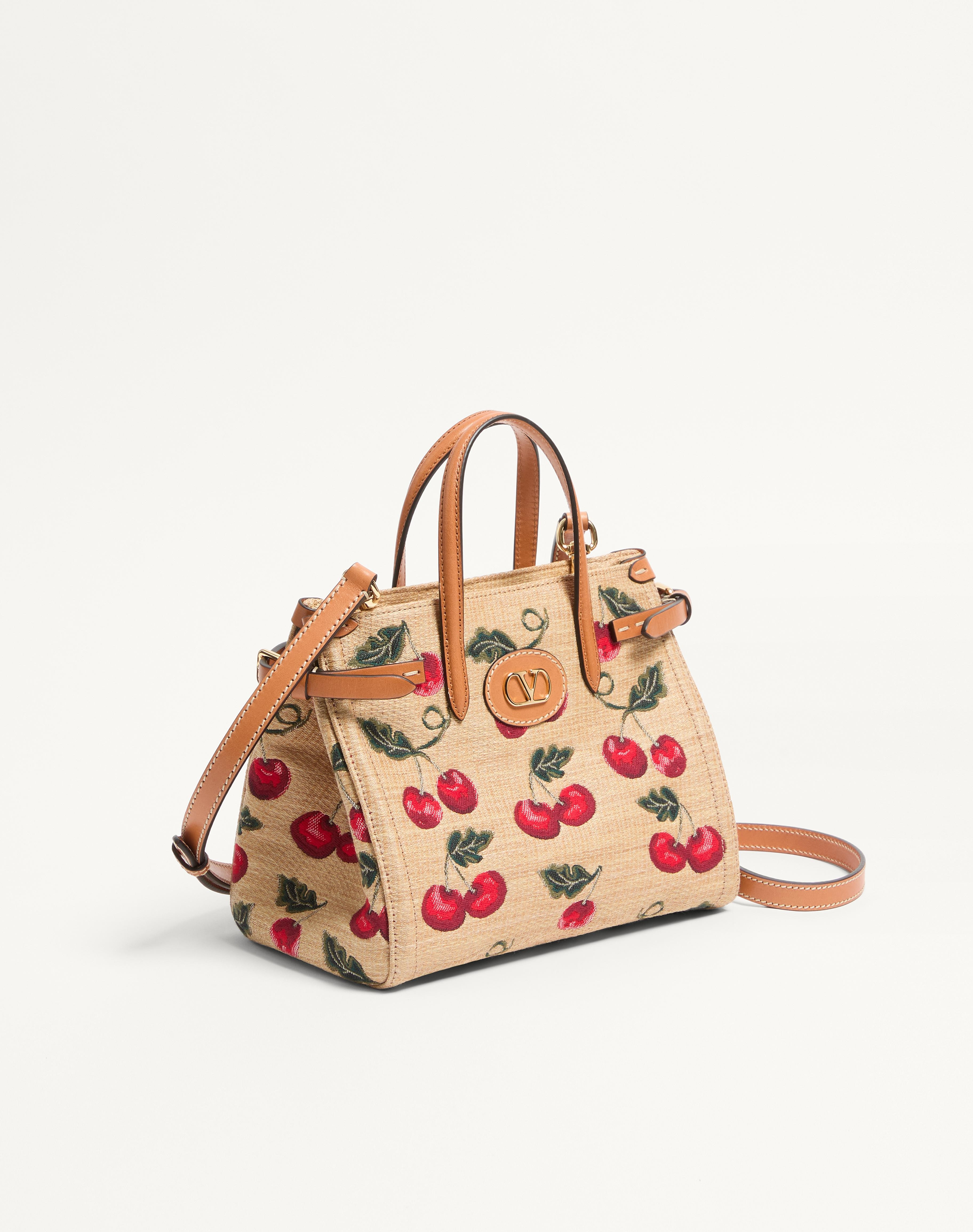 VALENTINO GARAVANI ANTIBES SMALL SHOPPING BAG IN SYNTHETIC JACQUARD RAFFIA WITH CHERRYFIC PATTERN - 2