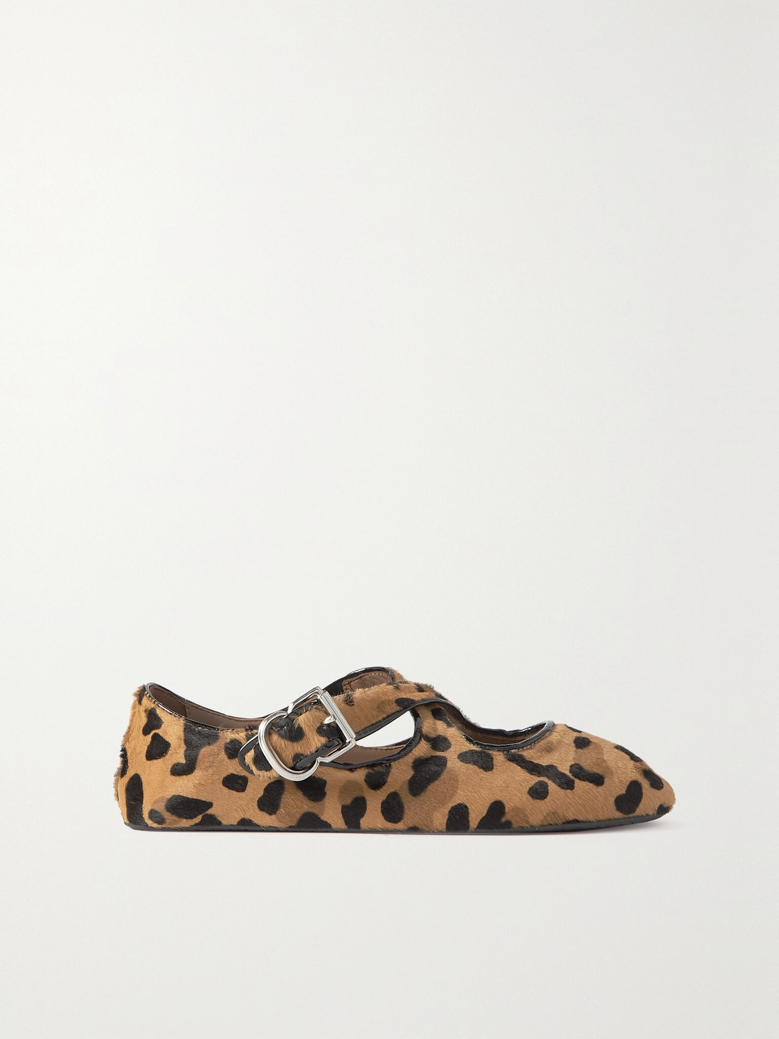 Criss Cross patent-leather trimmed leopard-print calf hair ballet flats Leopard print - 1