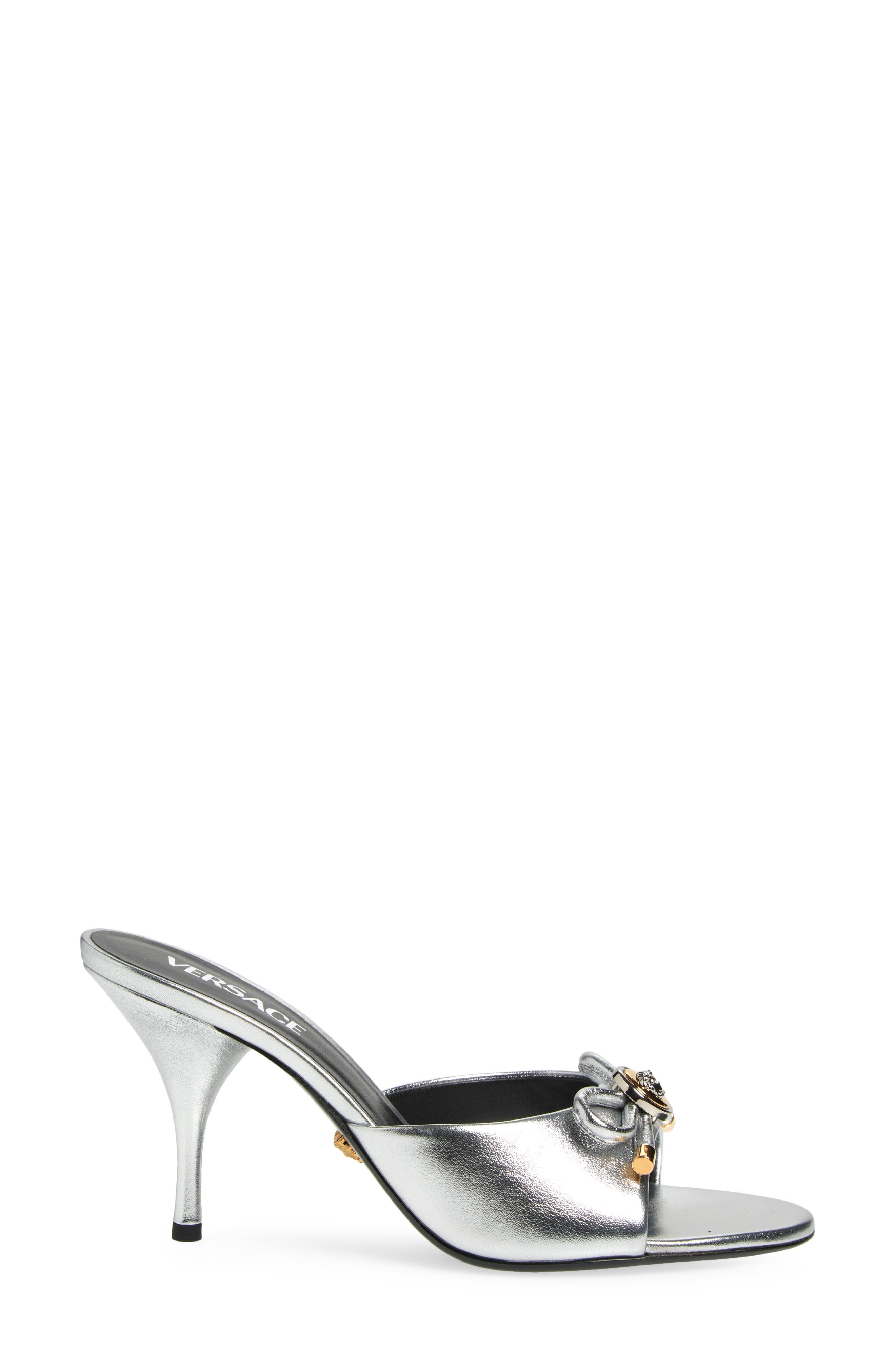 Versace Opera Bow Slide Sandal in Silver-Versace Gold at Nordstrom - 3
