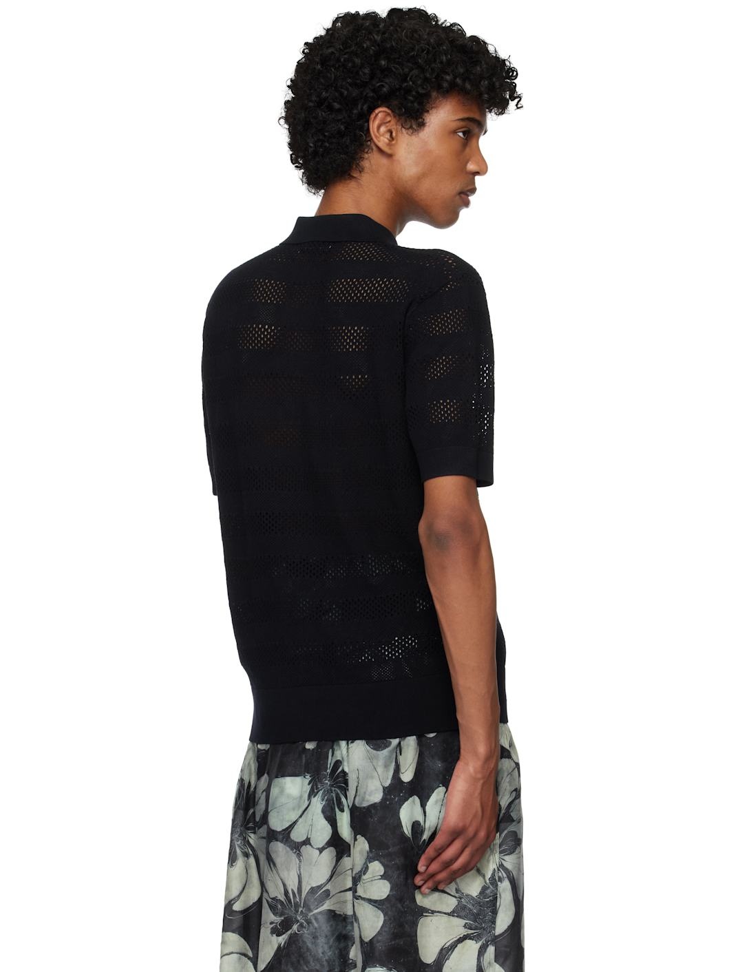 Navy Open-Knit Polo - 3