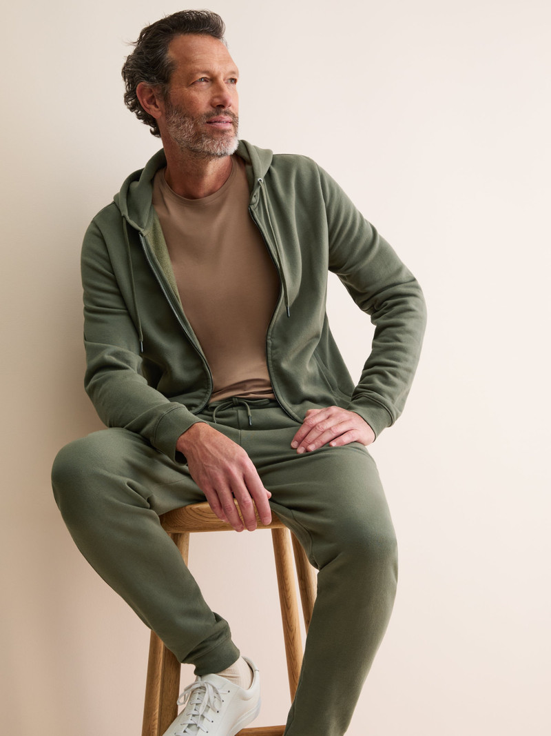 Men's Zip Up Hoodie Quinn Cotton Modal Khaki 8
