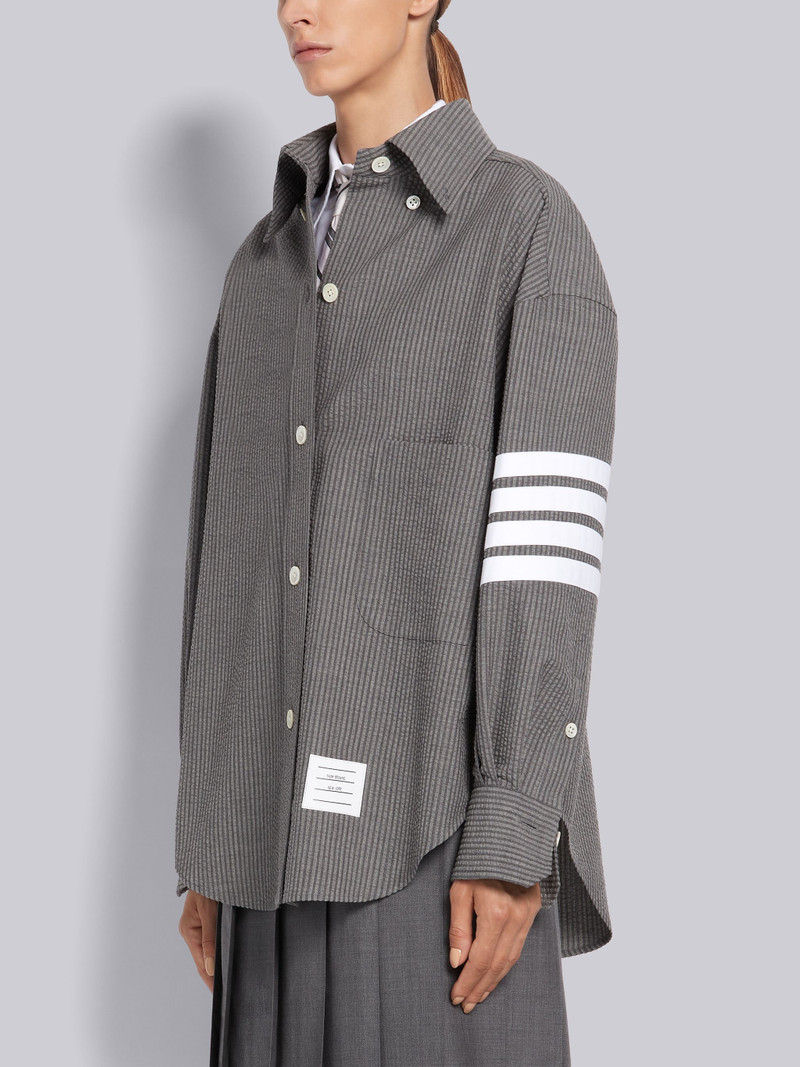 Thom Browne Medium Grey Cashmere Seersucker 4-Bar Supersized Shirt outlook