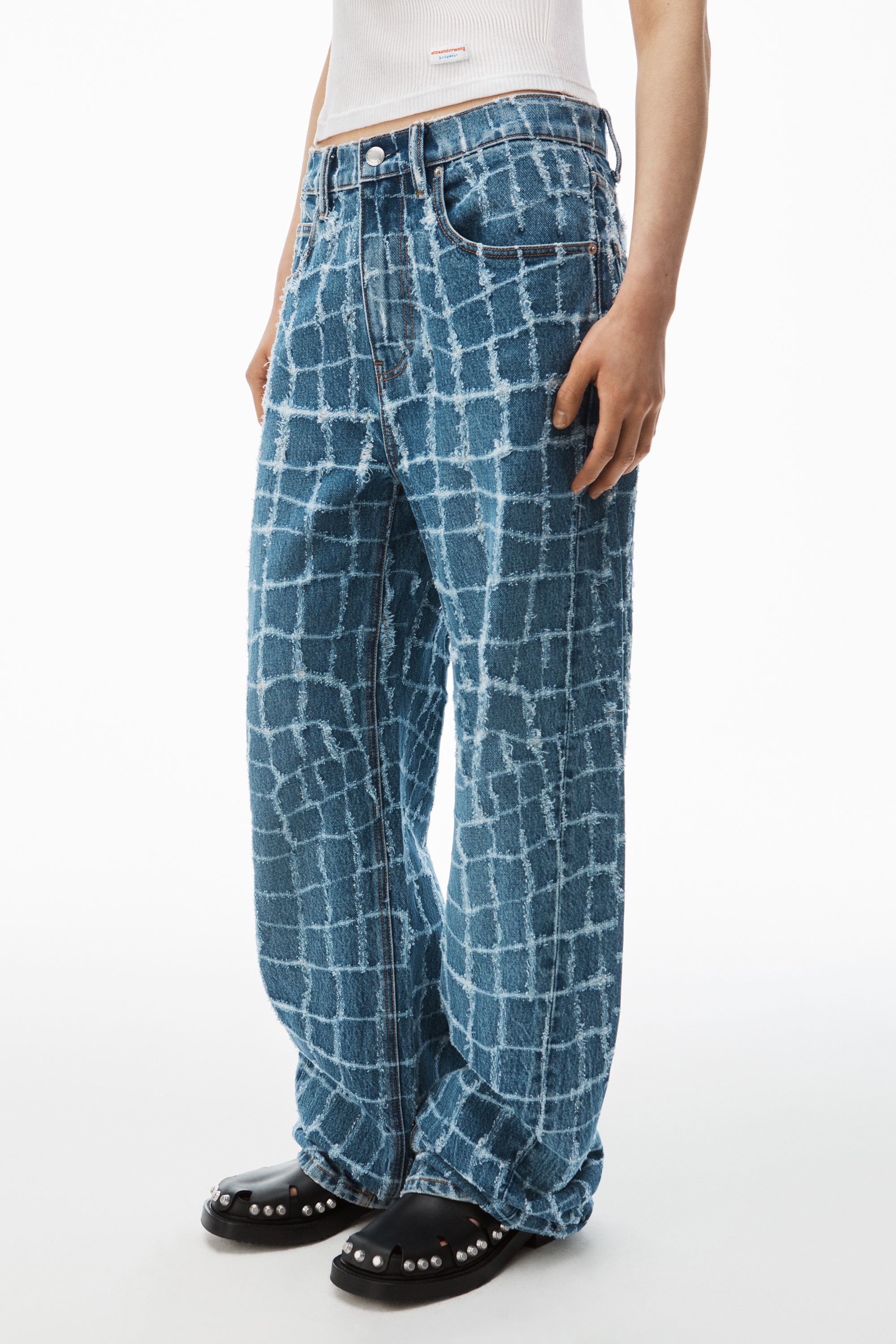 laser-distressed denim jeans - 3