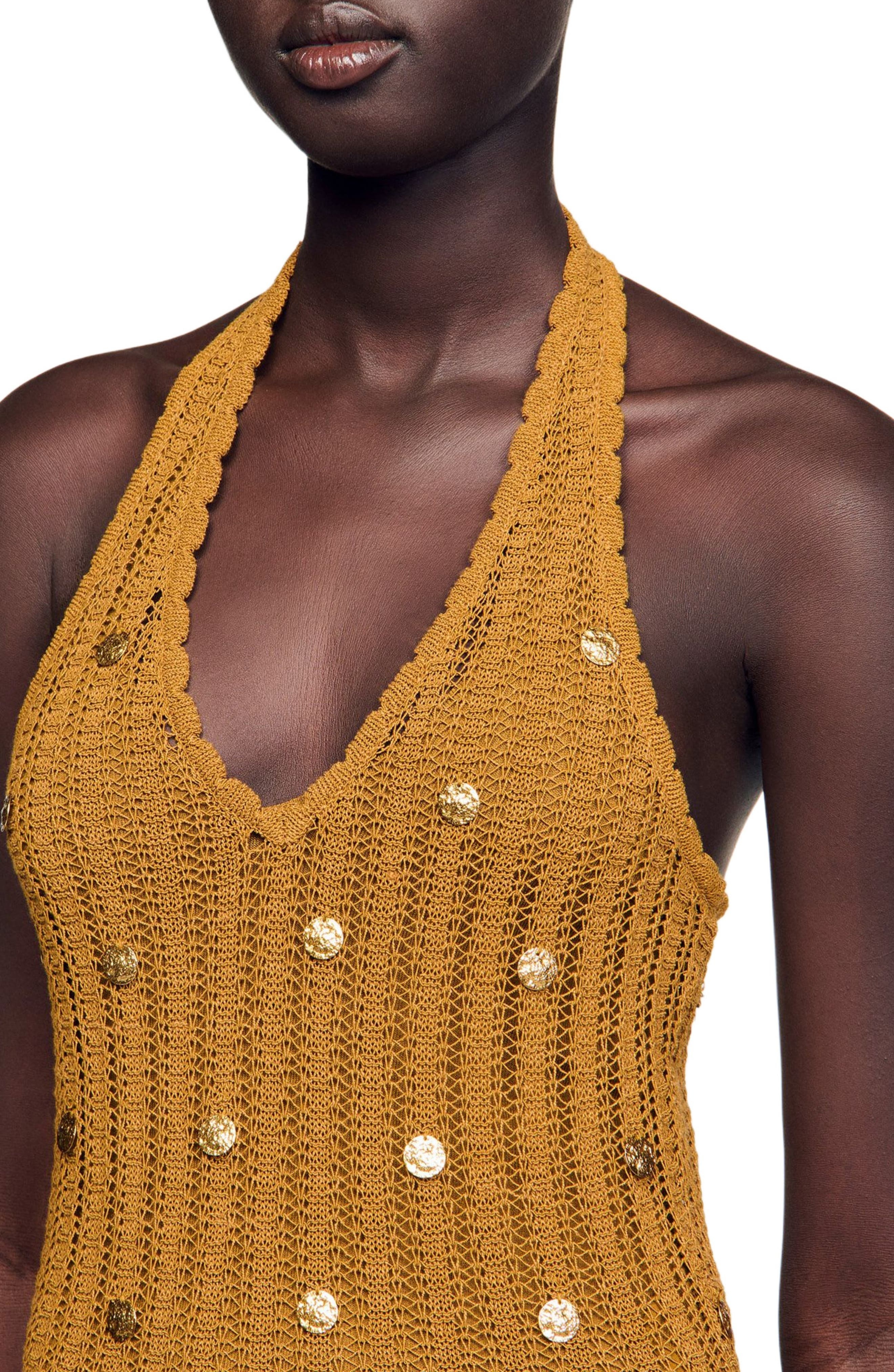 SANDRO Long knit dress with fringes in Olive at Nordstrom - 4