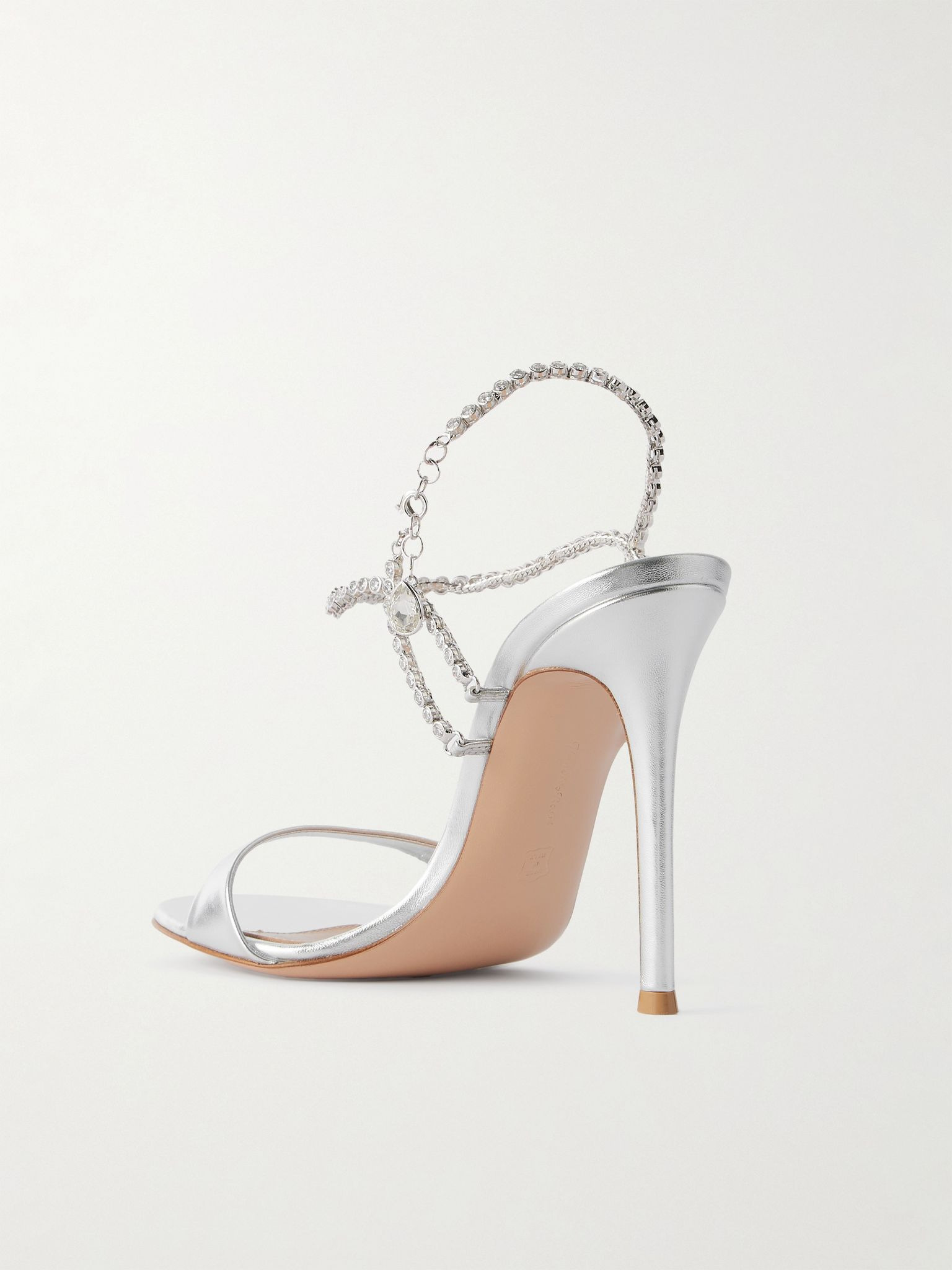 90 crystal-embellished metallic leather sandals Silver - 3