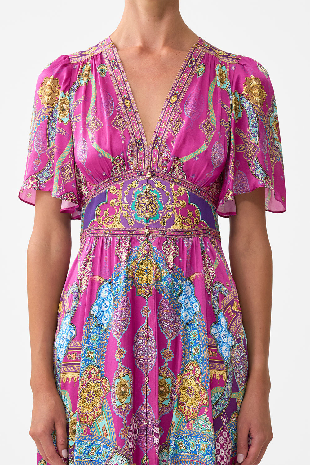 SHAPED WAISTBAND DRESS WITH FLUTTER SLEEVES - 6