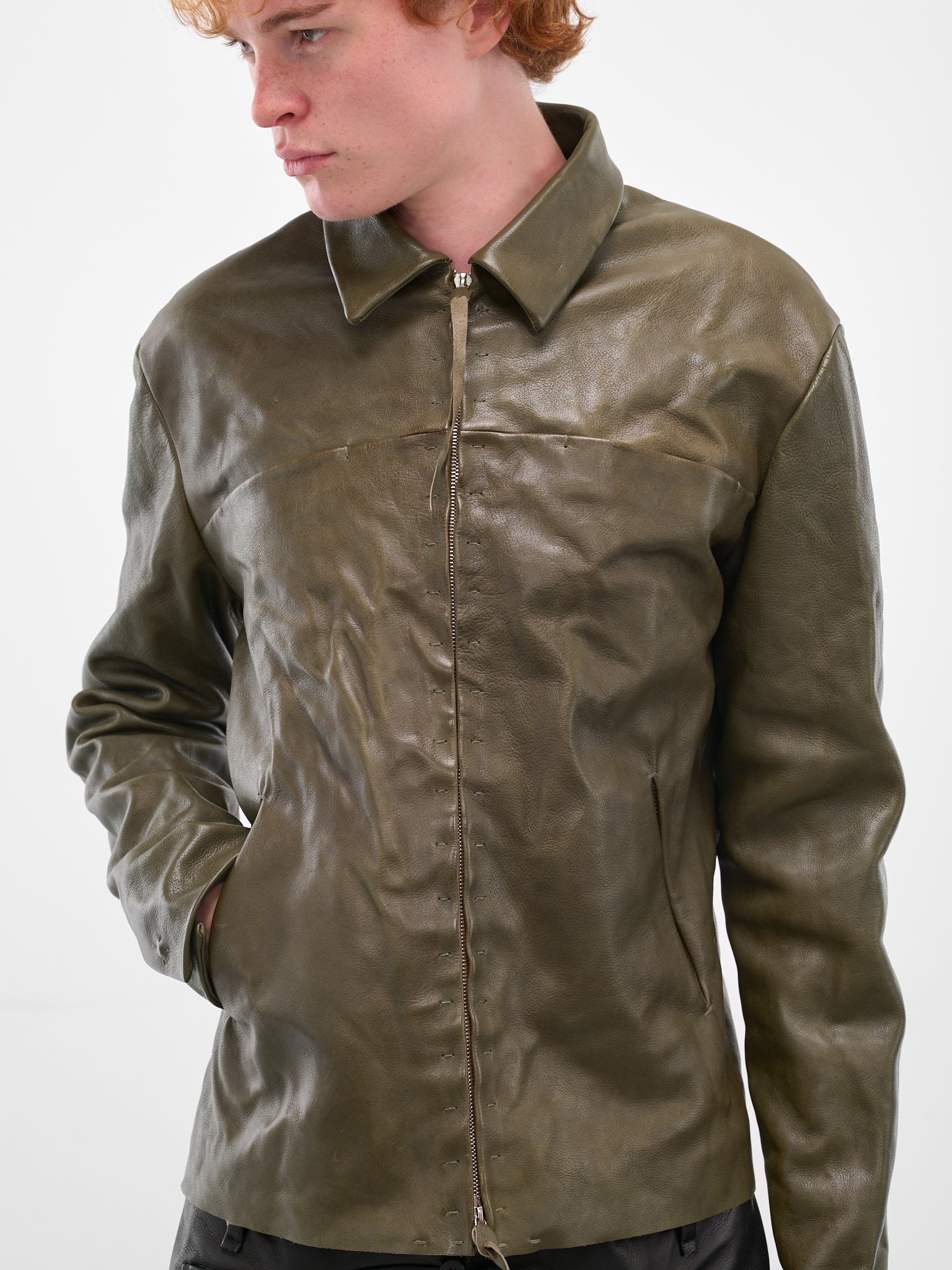 Buffalo Leather Zip Trucker Jacket - 4
