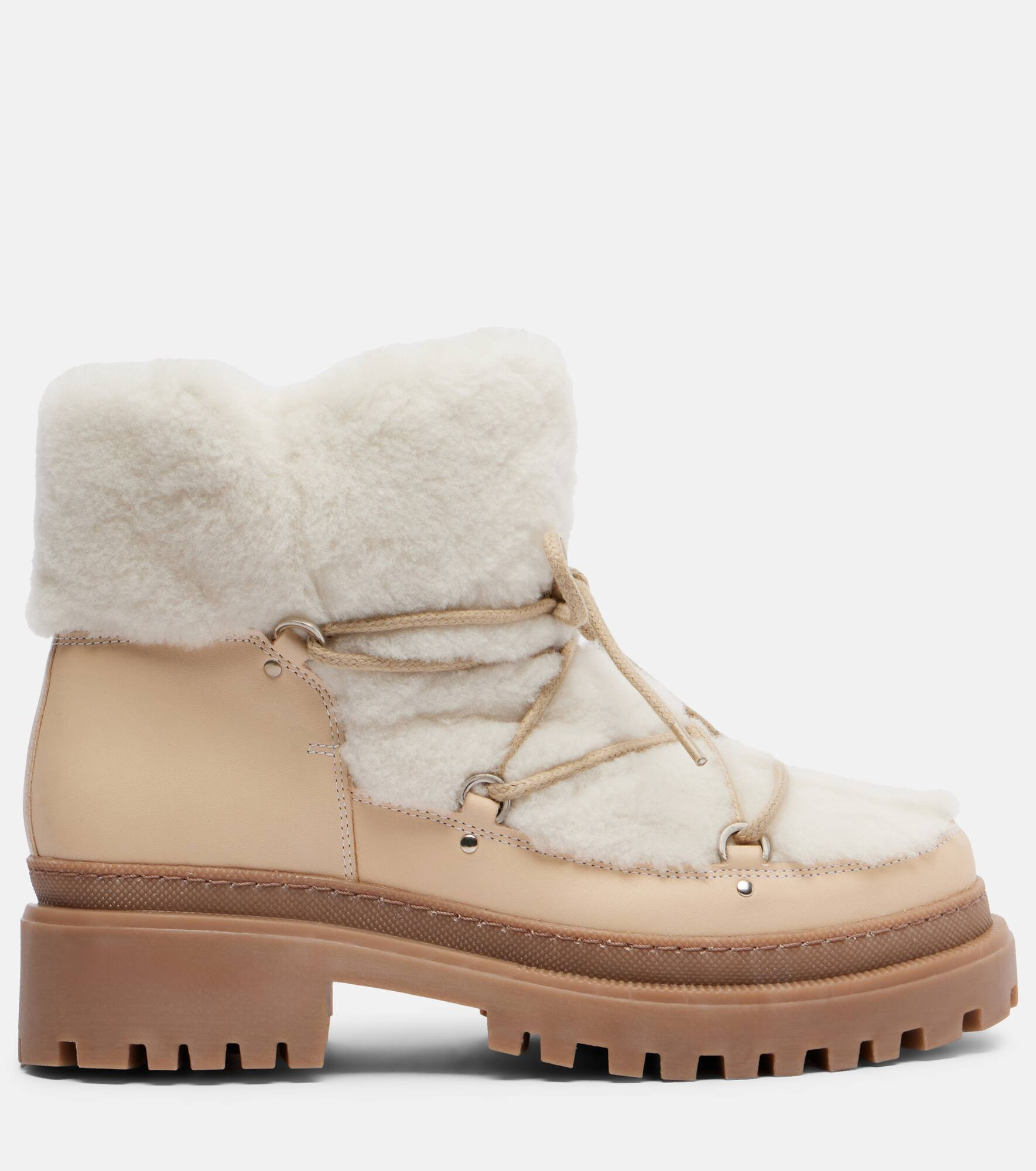 Shearling and leather ankle boots - 4