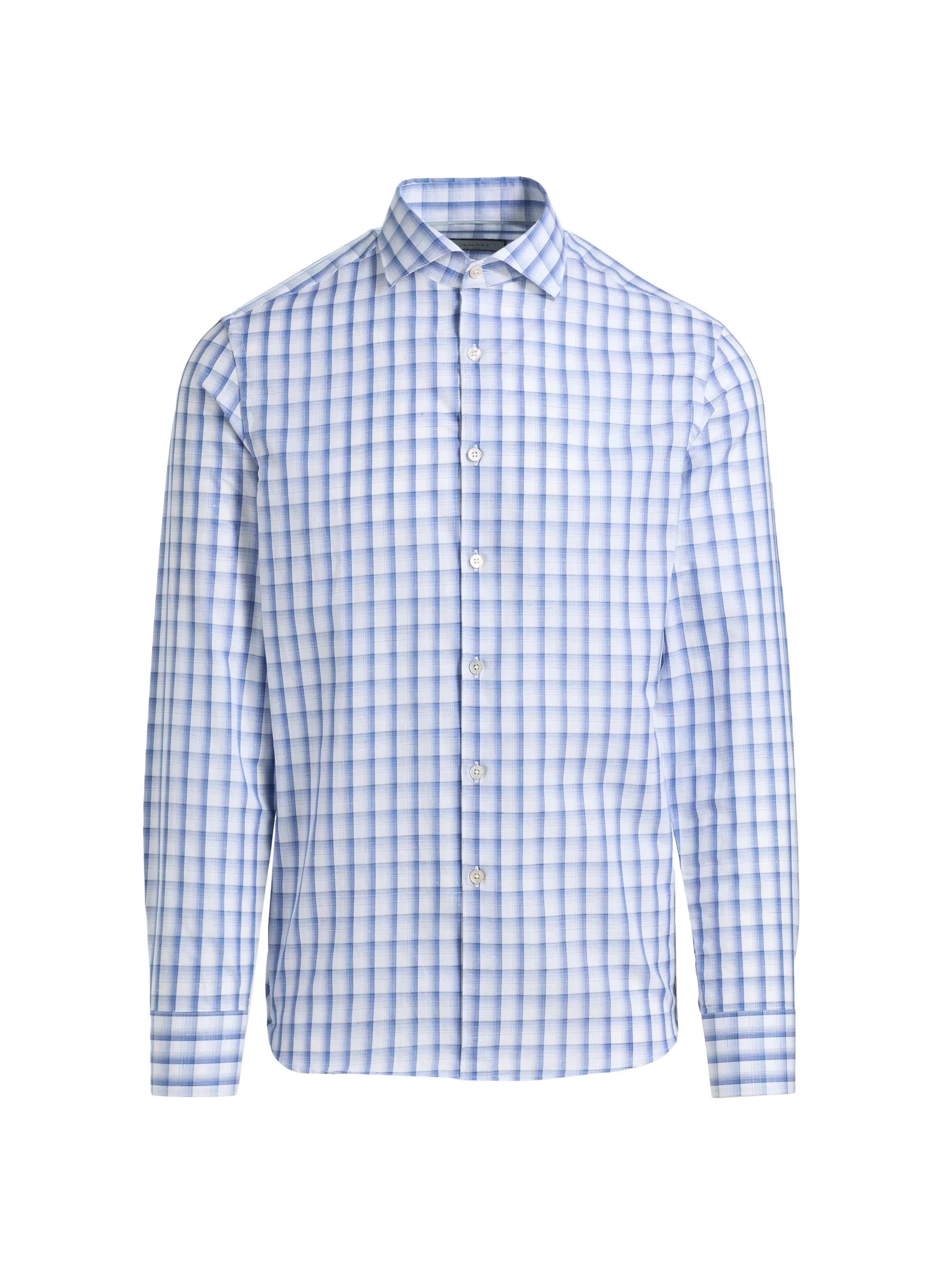 Men's Plaid Cotton-Linen Sport Shirt - Blue - 1
