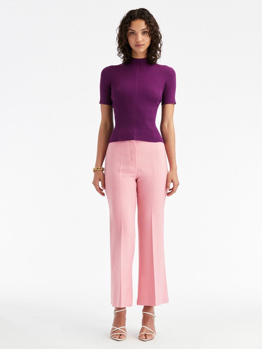 SHORT SLEEVE MOCK NECK RIBBED PULLOVER - 2