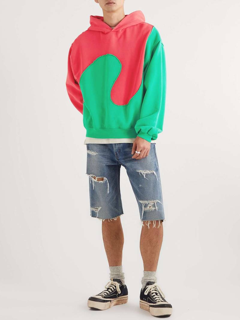 ERL Two-Tone Panelled Cotton-Blend Jersey Hoodie outlook