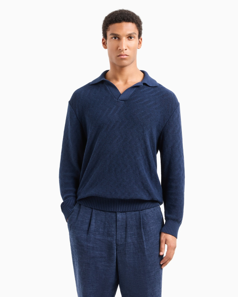 GIORGIO ARMANI COTTON JACQUARD KNITTED POLO SHIRT outlook