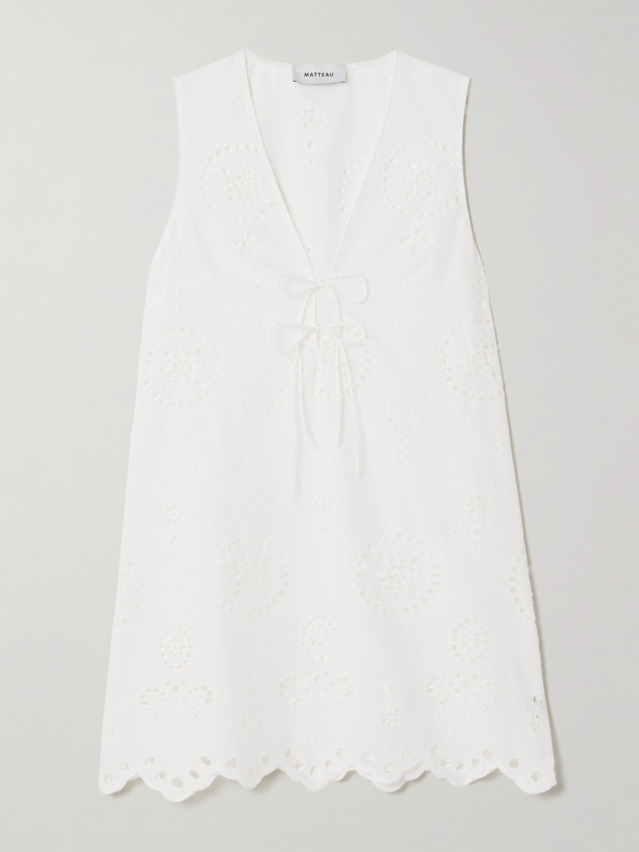 Scalloped Broderie Anglaise Cotton Mini Dress - 1