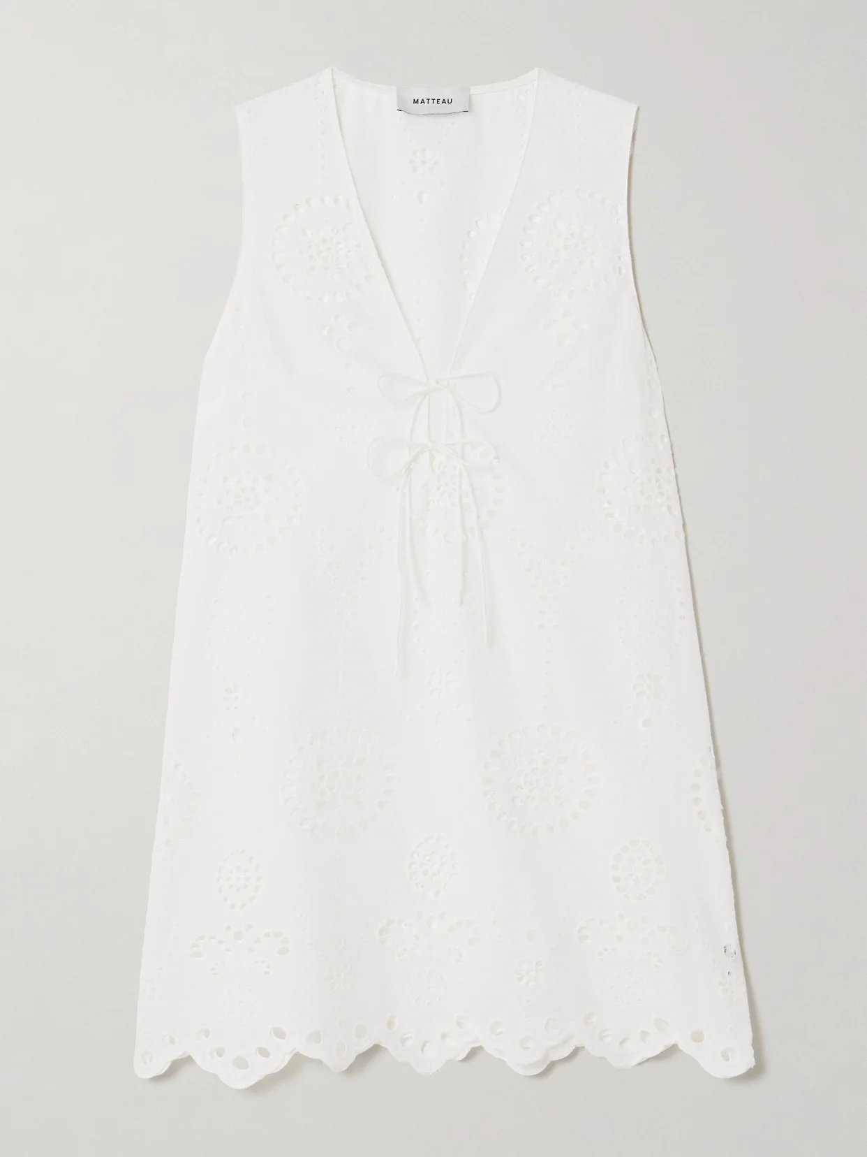 Scalloped Broderie Anglaise Cotton Mini Dress - 1