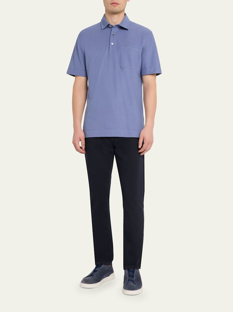 ZEGNA Men's Pique Polo Shirt with Leather-Trim Pocket outlook