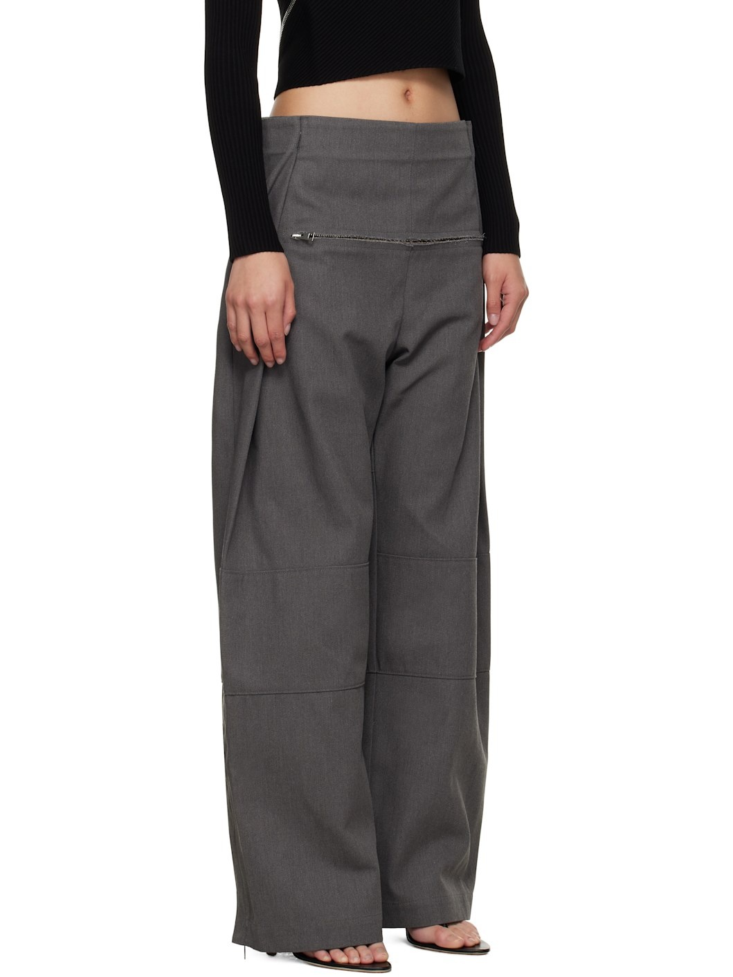 Gray Zip Denim Trousers - 2
