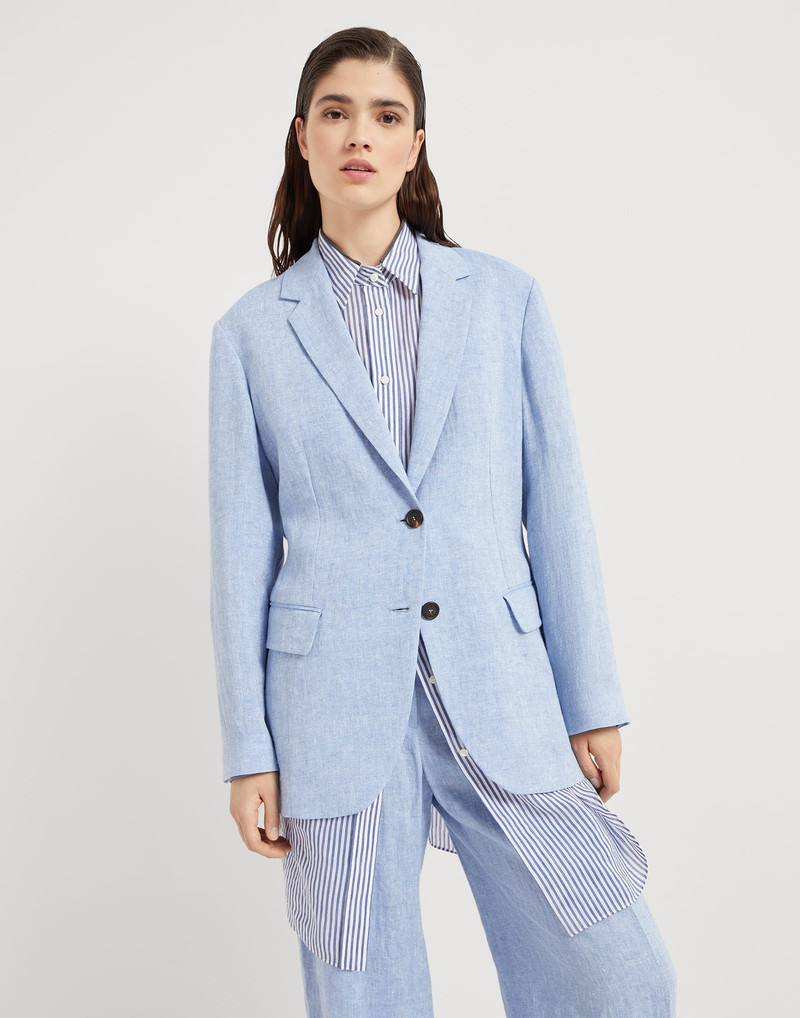 Linen sparkling canvas blazer with monili - 1