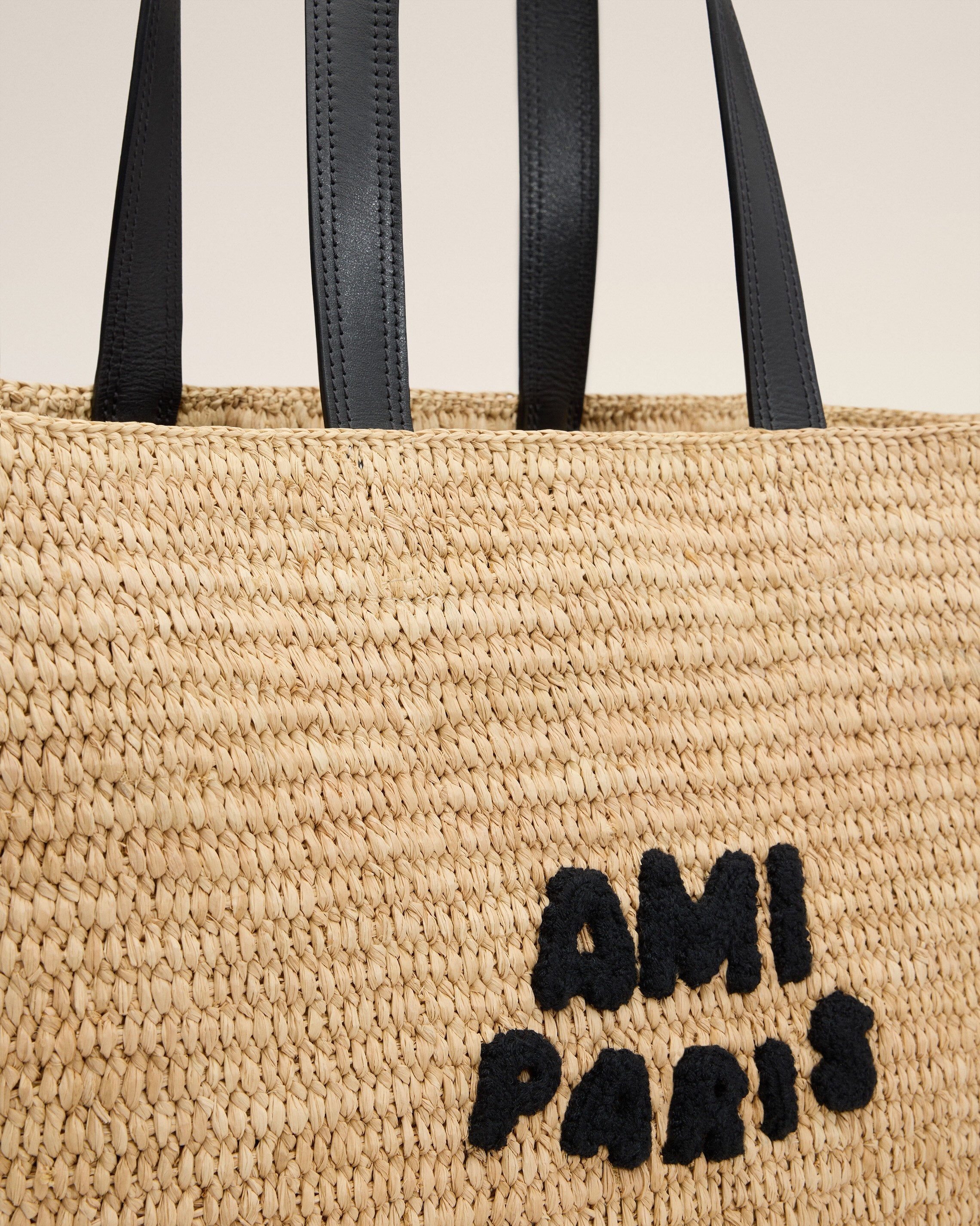 BEIGE LEATHER RAFIA AMI PARIS TOTE BAG - 5