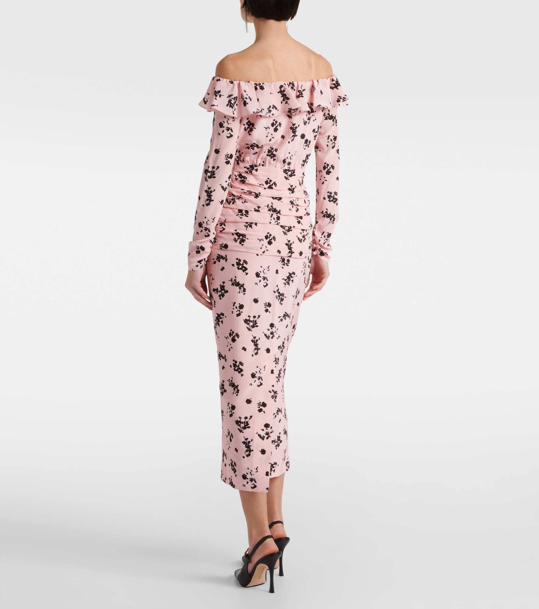 Floral off-shoulder silk midi dress - 3