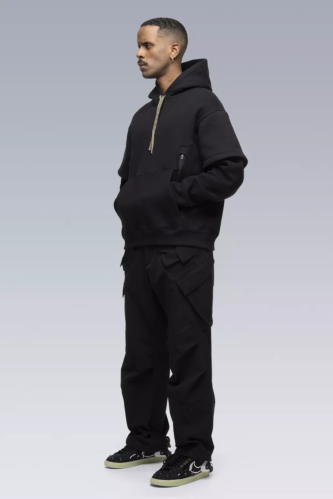 S34-PR Cotton Hooded Sweatshirt Black - 3