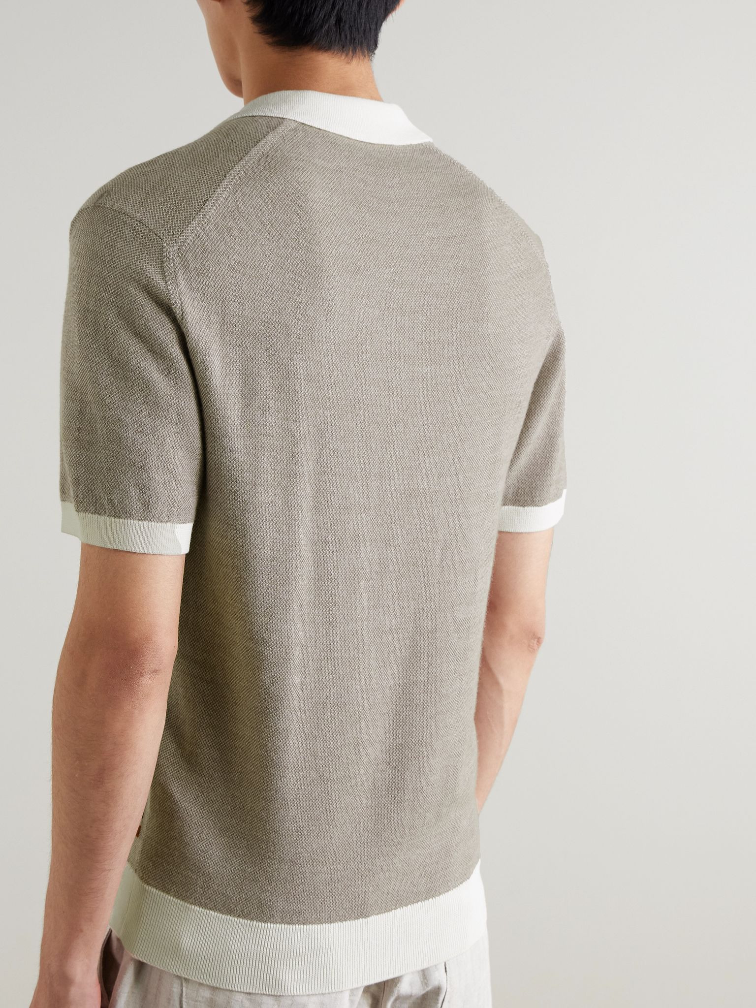 Horton Slim-Fit Merino Wool and Cotton-Blend Polo Shirt Brown - 3