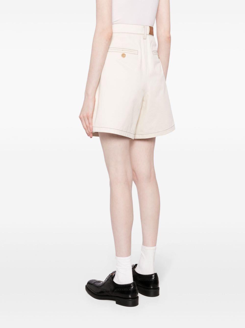 contrast-stitching wide-leg cotton shorts - 4