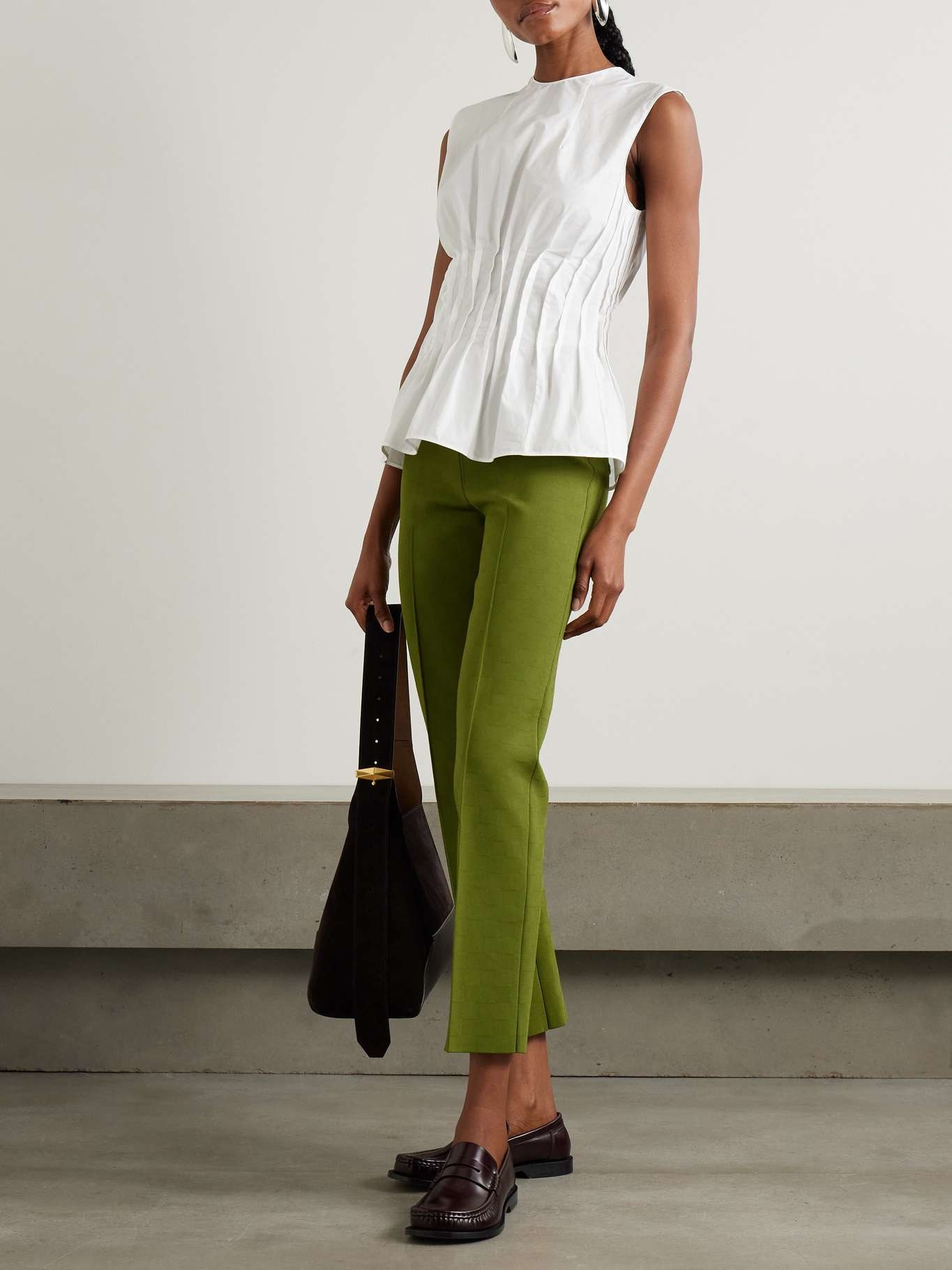 NSFW Jules checked jacquard-knit slim-leg pants Green - 2