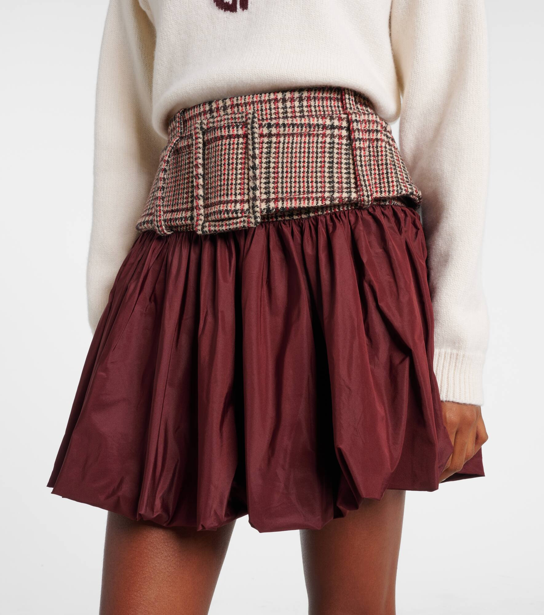Checked ruched virgin wool miniskirt - 4