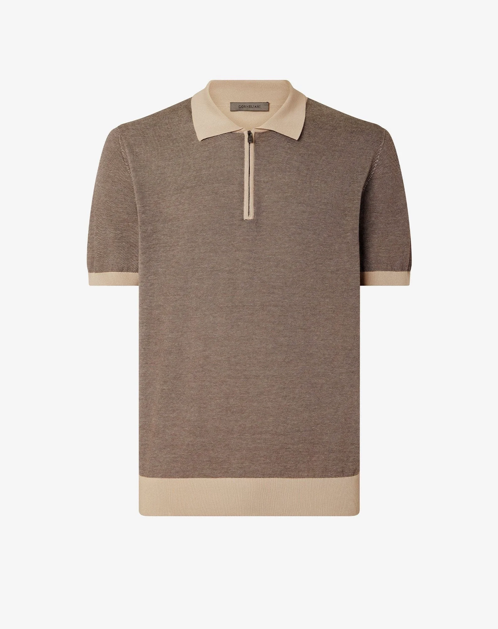 Ice cotton and silk polo shirt with nude/brown zip - 1