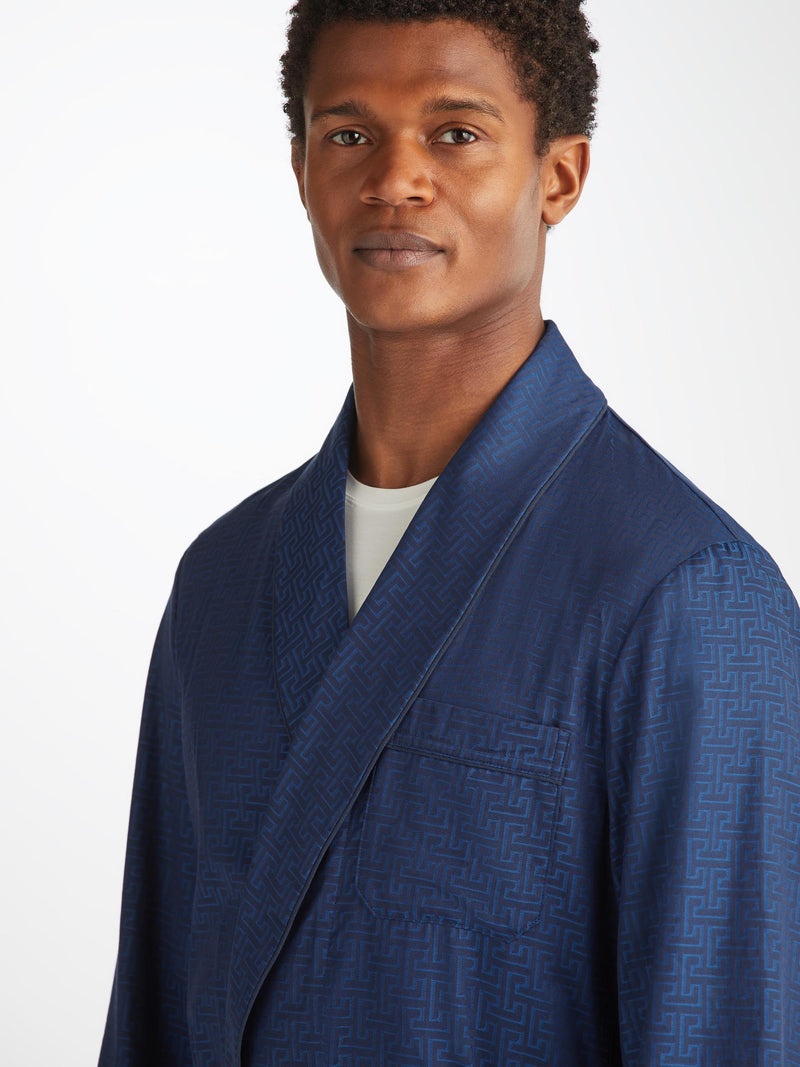 Men's Dressing Gown Paris 27 Cotton Jacquard Navy - 5