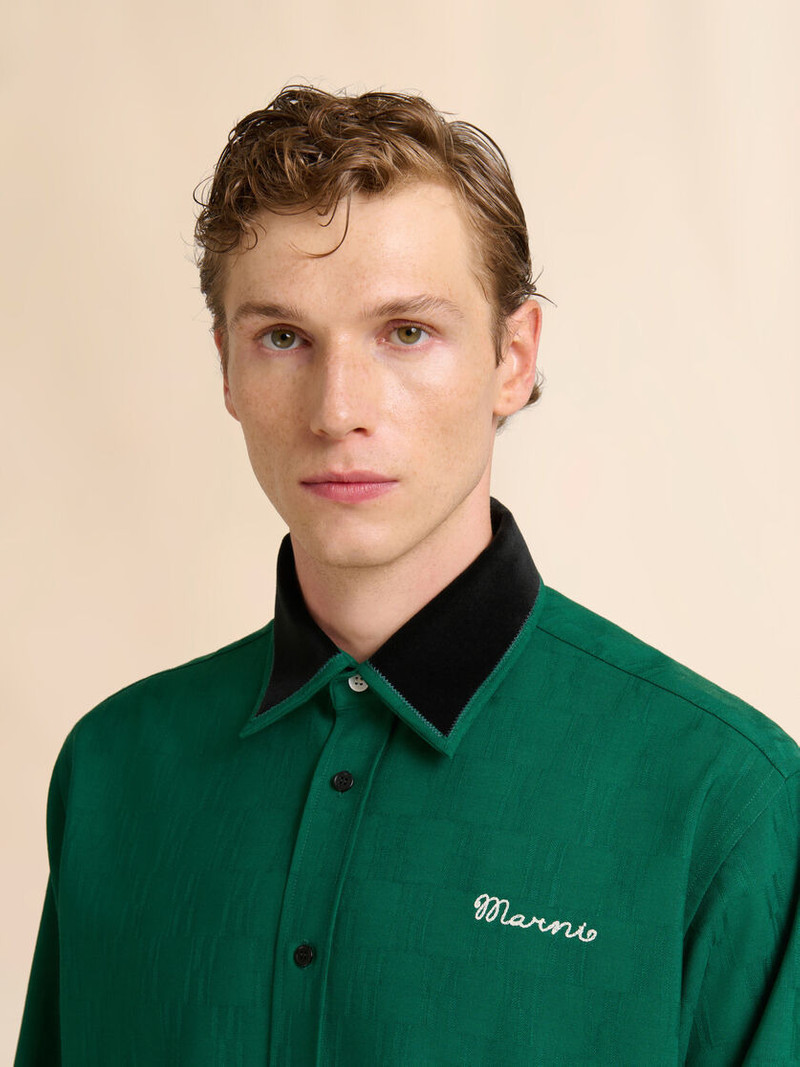 GREEN JACQUARD WOOL SHIRT WITH GEOMETRIC MOTIF 4