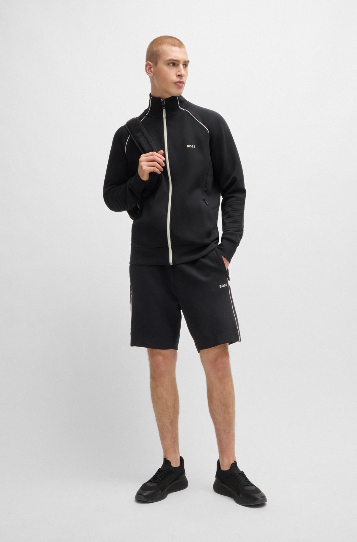 STRETCH-COTTON ZIP-UP SWEATSHIRT WITH PIPING AND BRANDING - 4