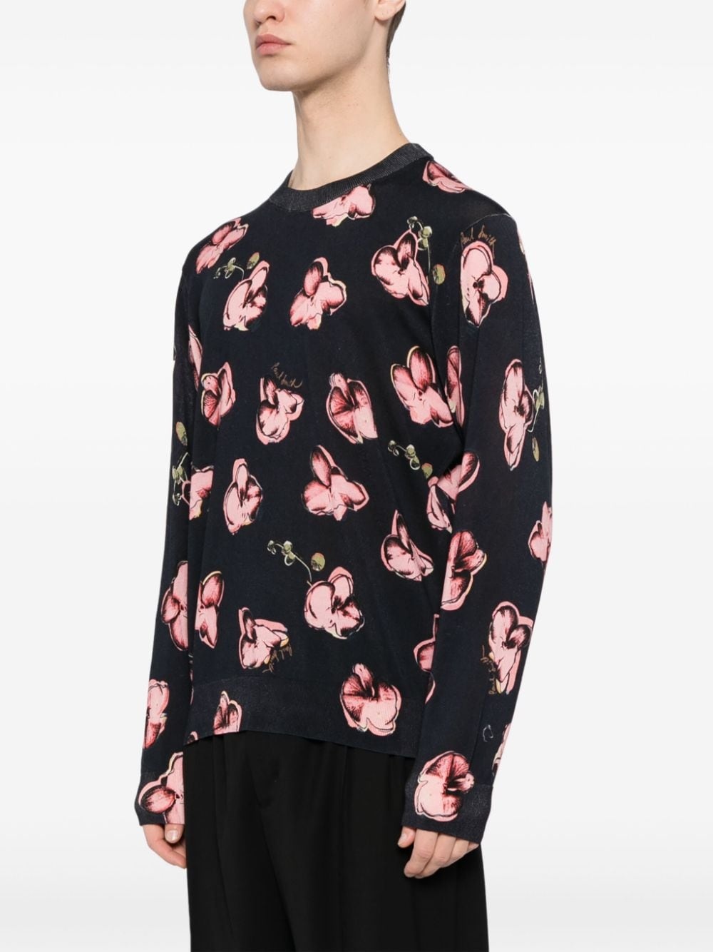 Orchid-print cotton jumper - 3