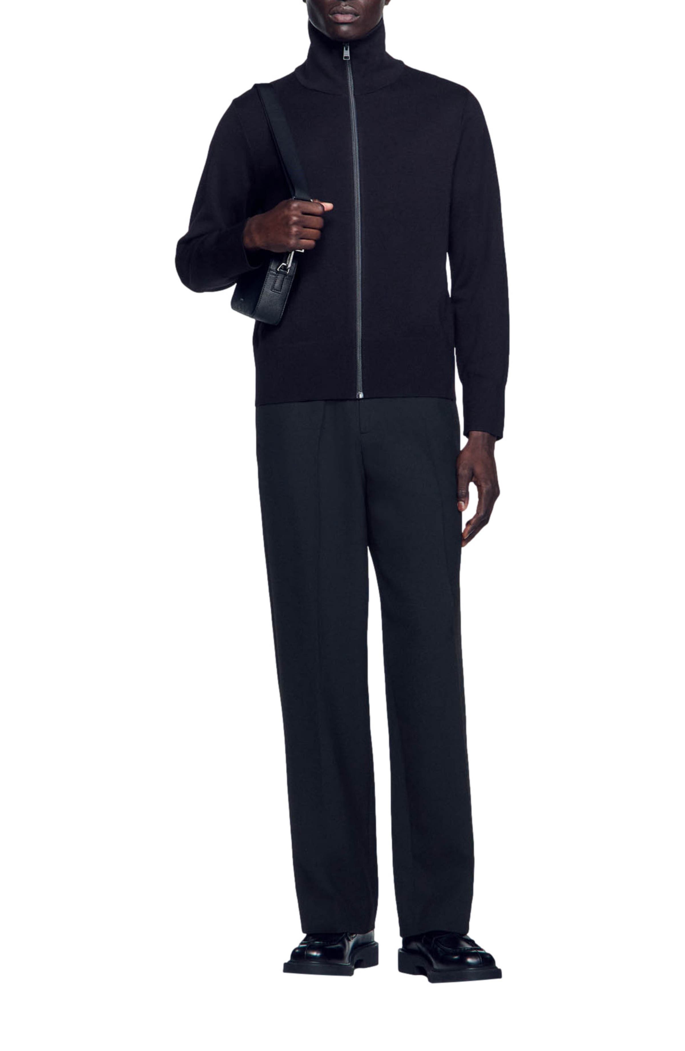 SANDRO Zip-up wool cardigan in Navy Blue at Nordstrom - 6