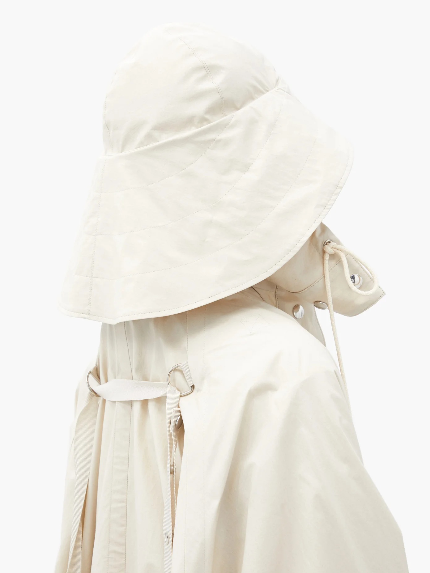 Hooded cotton-canvas cape coat - 4