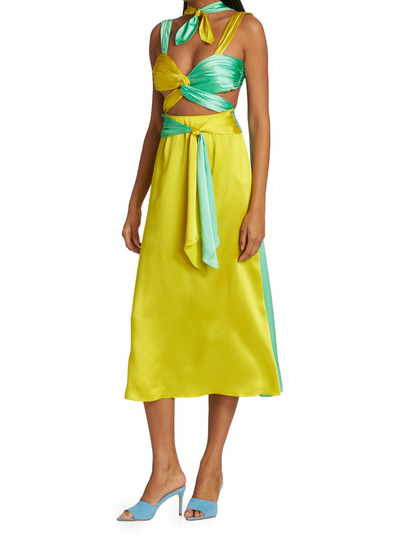 Women's Colorblocked Midi-Dress - Aqua And Lemon 3