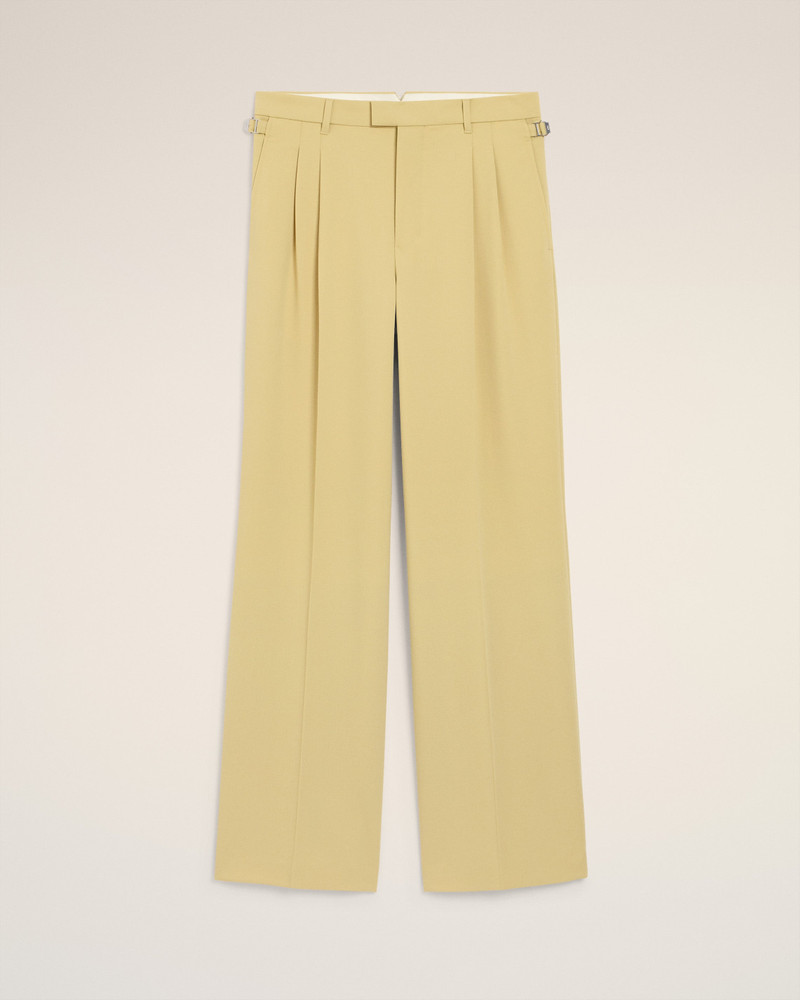 GREEN WOOL LOW WAIST WIDE TROUSERS 1